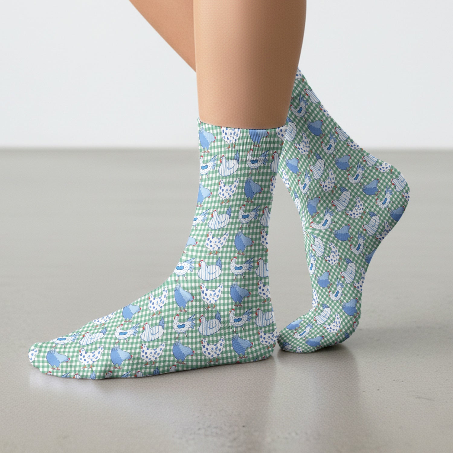 Blue Chicken Gingham Pattern Socks, Socks for Nurse Doctor