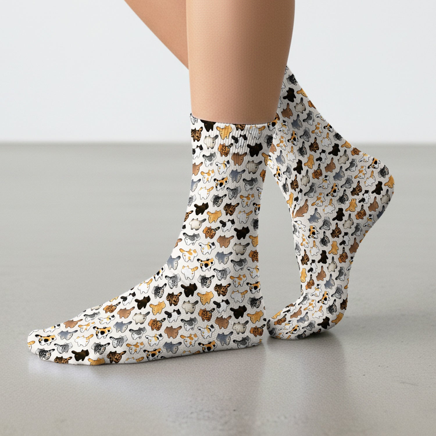 Cat Butt Pattern Medical Scrub Socks, Breathable Fabrics Nursing Uniform
