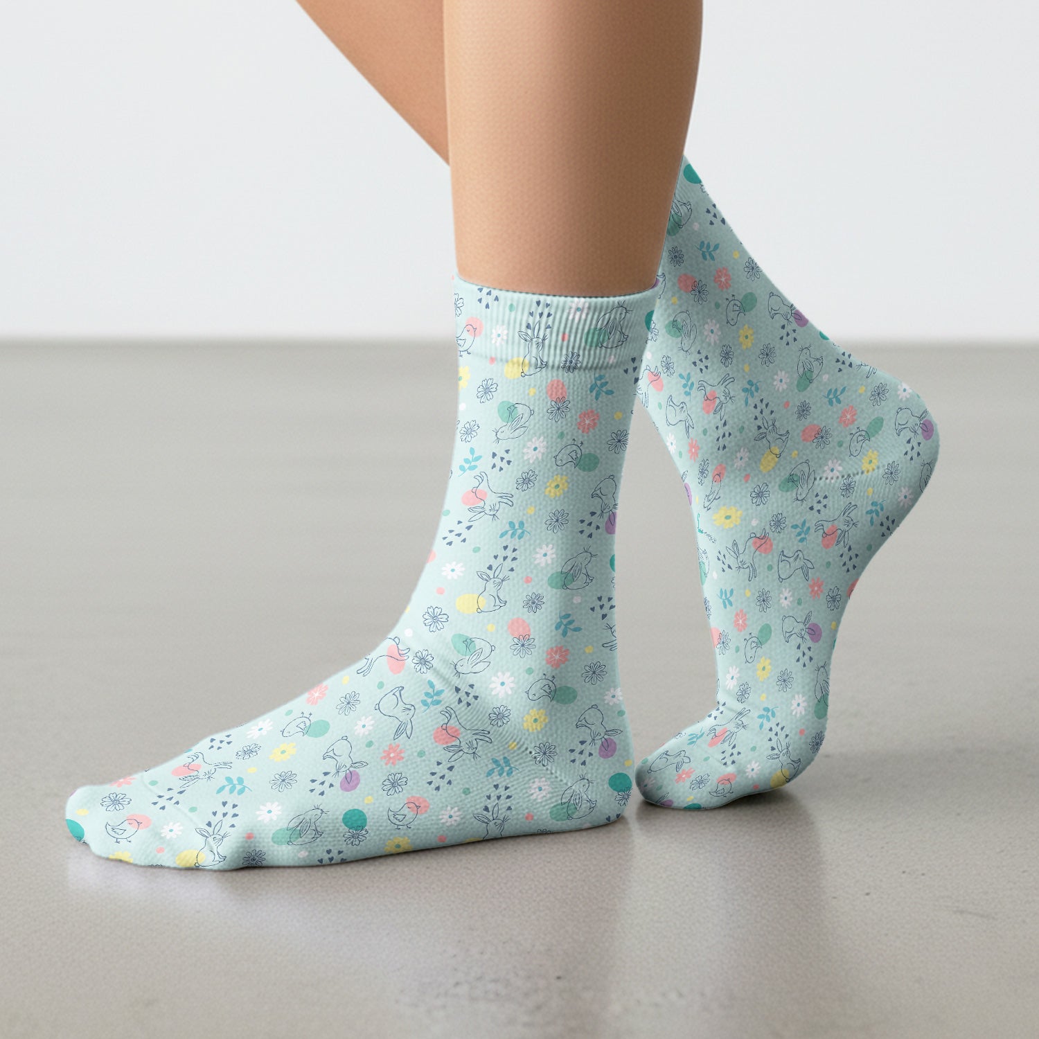Whimsical Easter Bunny Eggs Pattern Socks, Breathable Fabrics Medical Uniform