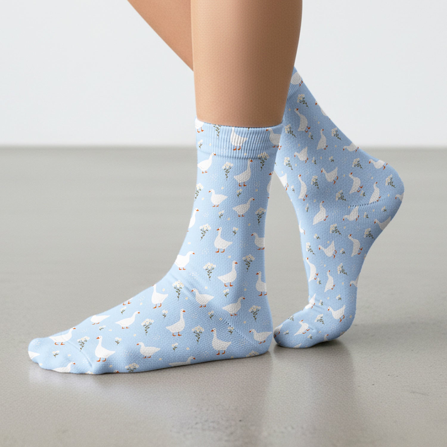 Blue Goose Floral Pattern Socks, Socks for Nurse Doctor
