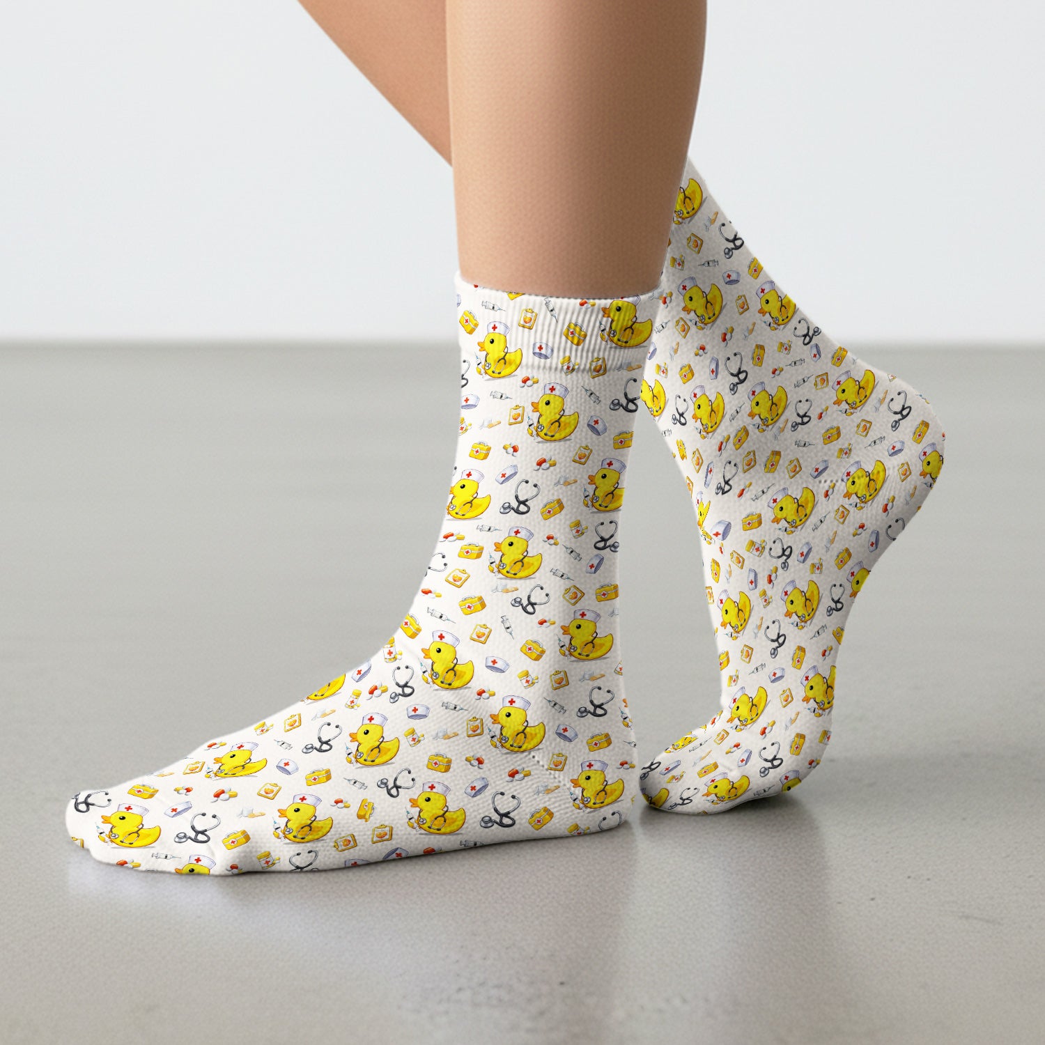 Playful Medical Duck Print Medical Socks, Breathable Fabrics Medical Uniform