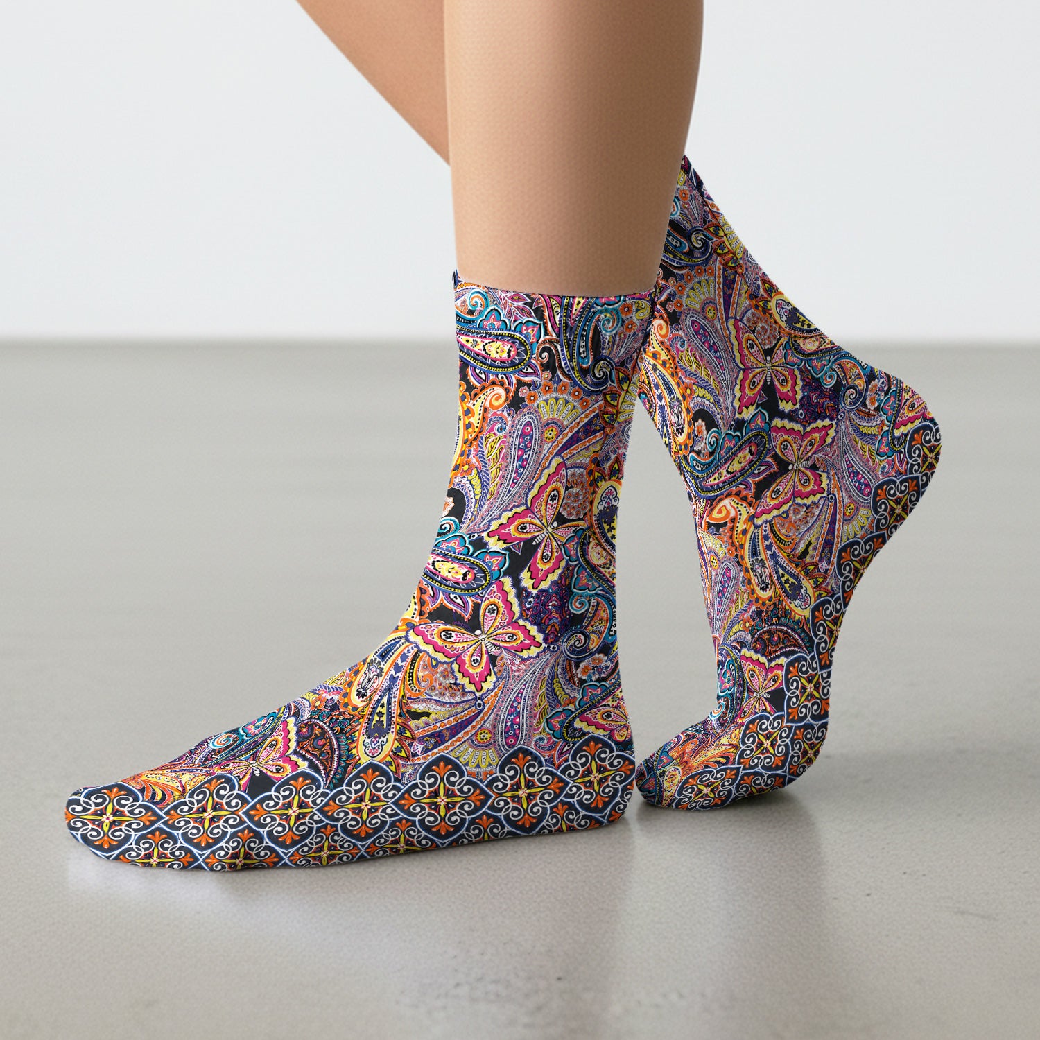 Colorful Bohemian Paisley Floral Pattern Socks, Adult Socks for Men and Women