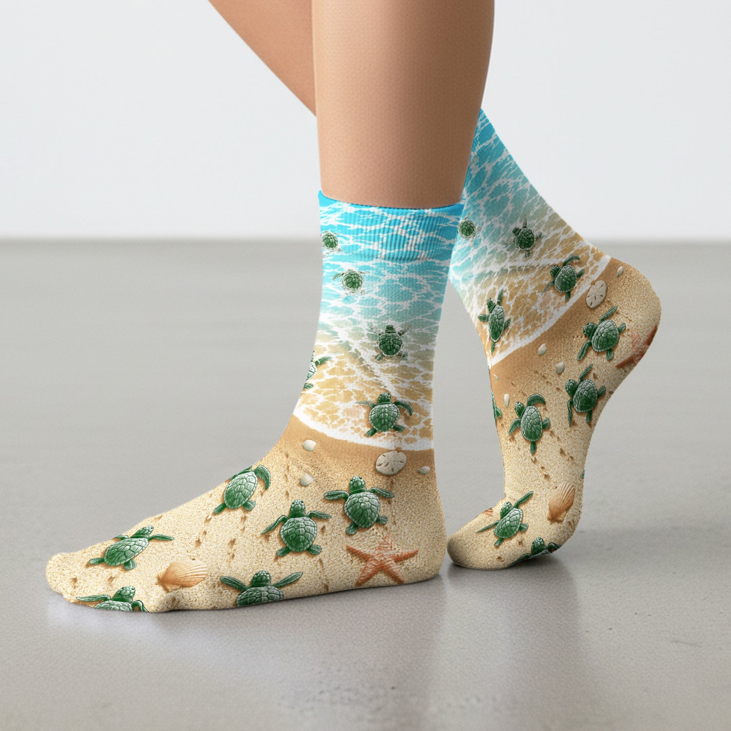Coastal Sea Turtle Beach Pattern Socks, Adult Socks for Men and Women