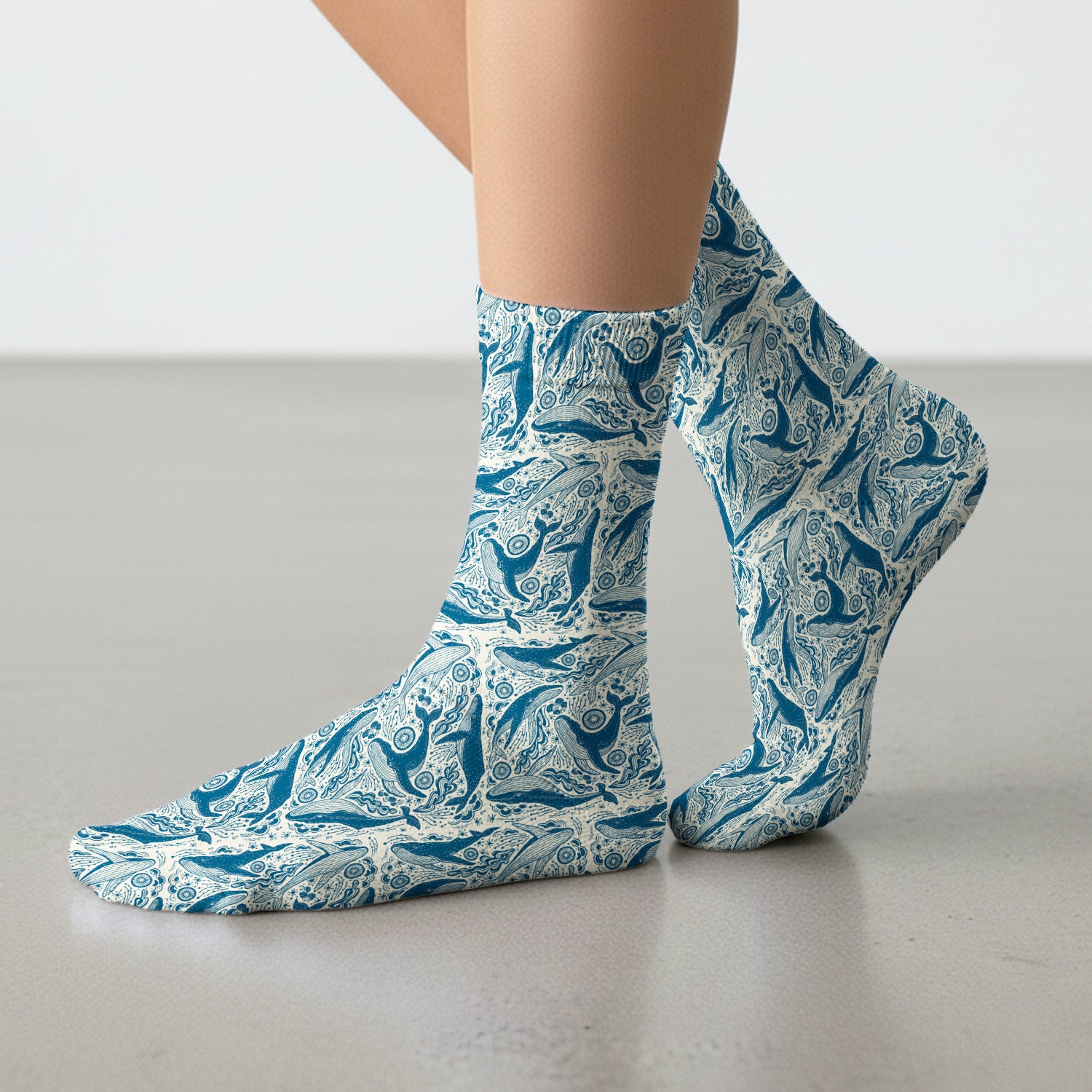 Blue Whale Ocean Pattern Socks, Socks for Nurse Doctor
