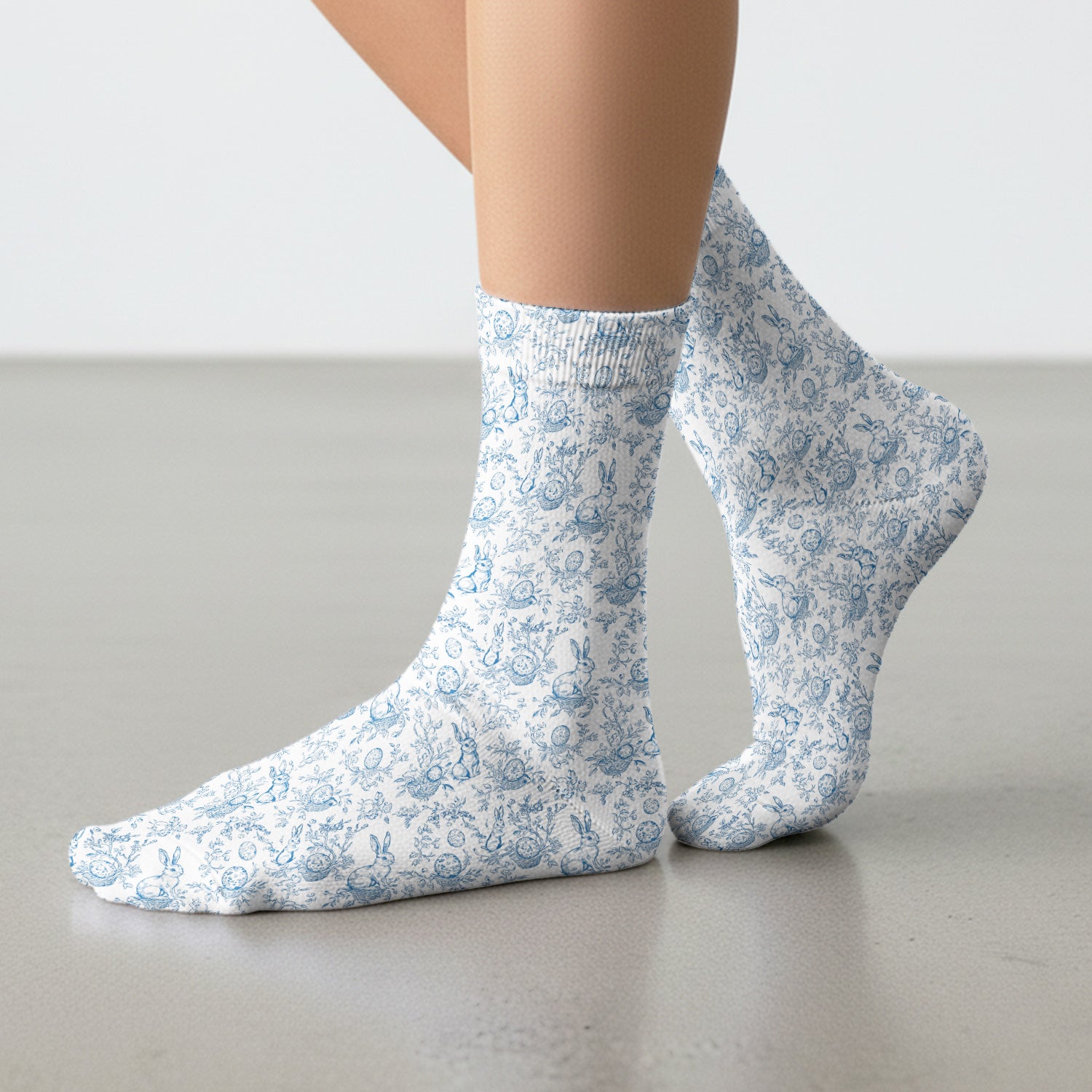Easter Bunny Floral Egg Toile Pattern Design Socks, Breathable Fabrics Medical Uniform