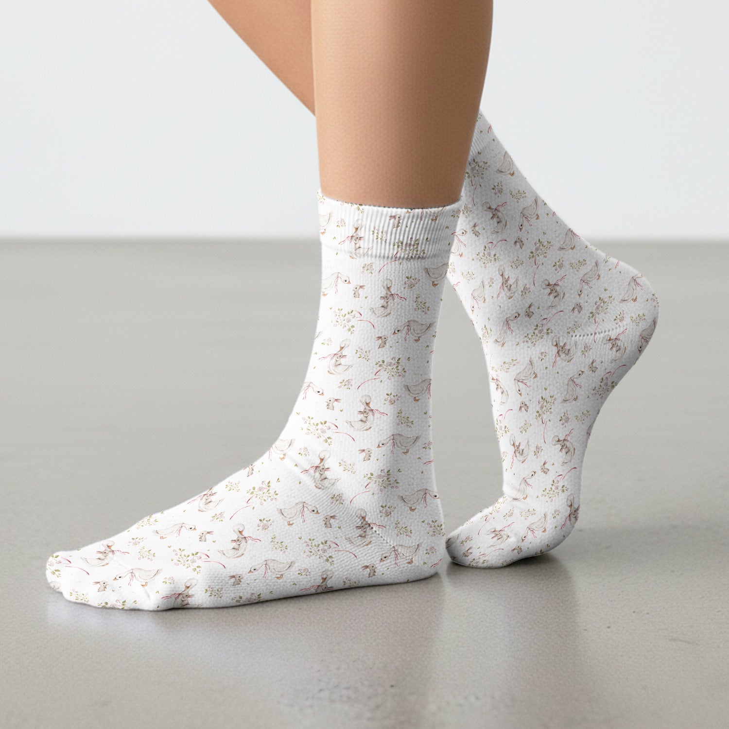 Cute Duck Bunny Floral Print Socks, Breathable Fabrics Medical Uniform