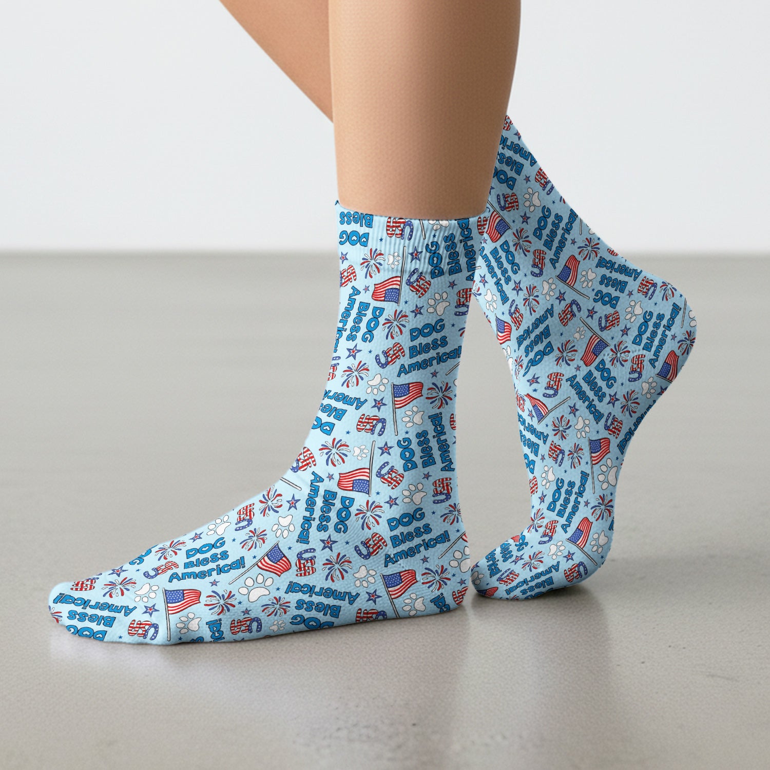 Funny Patriotic Dog Bless America Flag Pattern Socks, Breathable Fabrics Medical Uniform