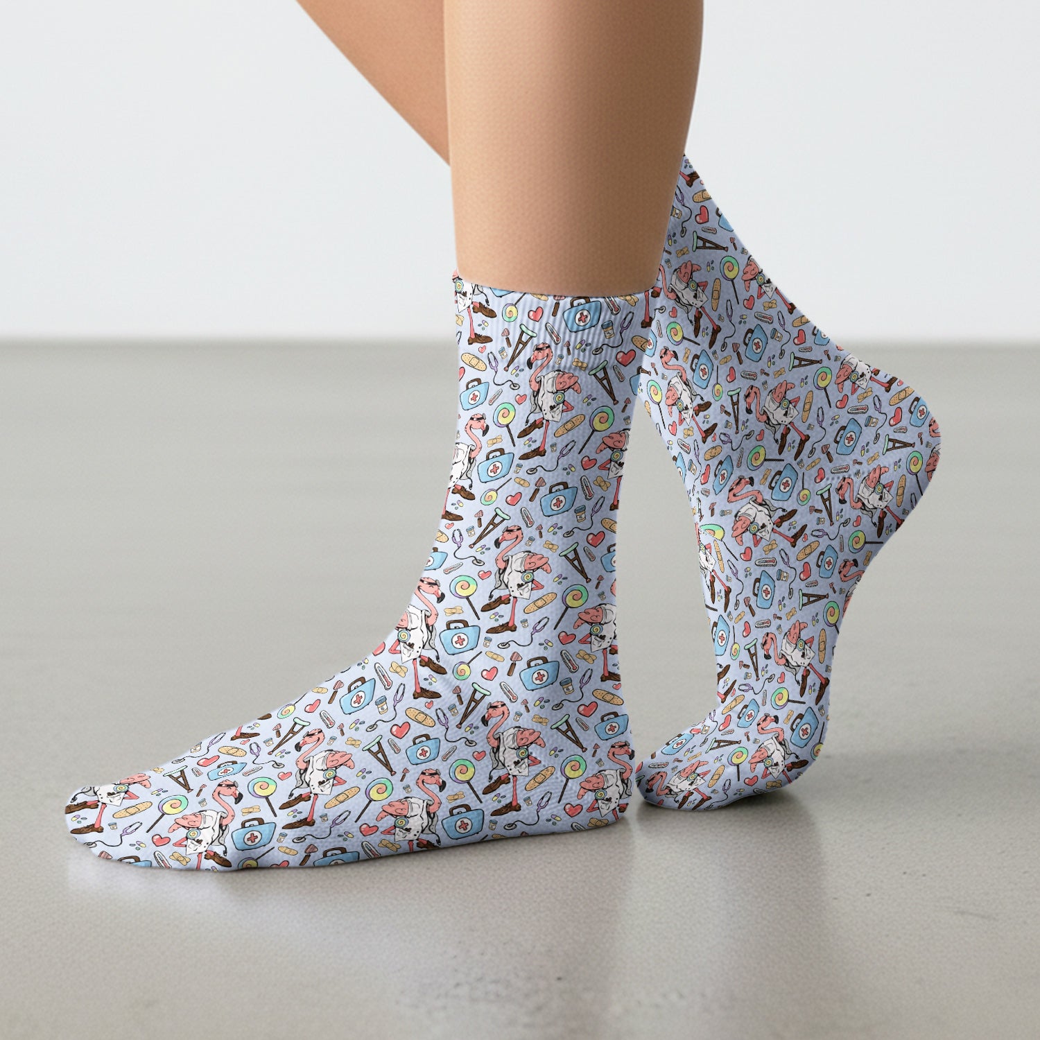 Flamingo Nurse Medical Care Pattern Socks, Adult Socks for Men and Women