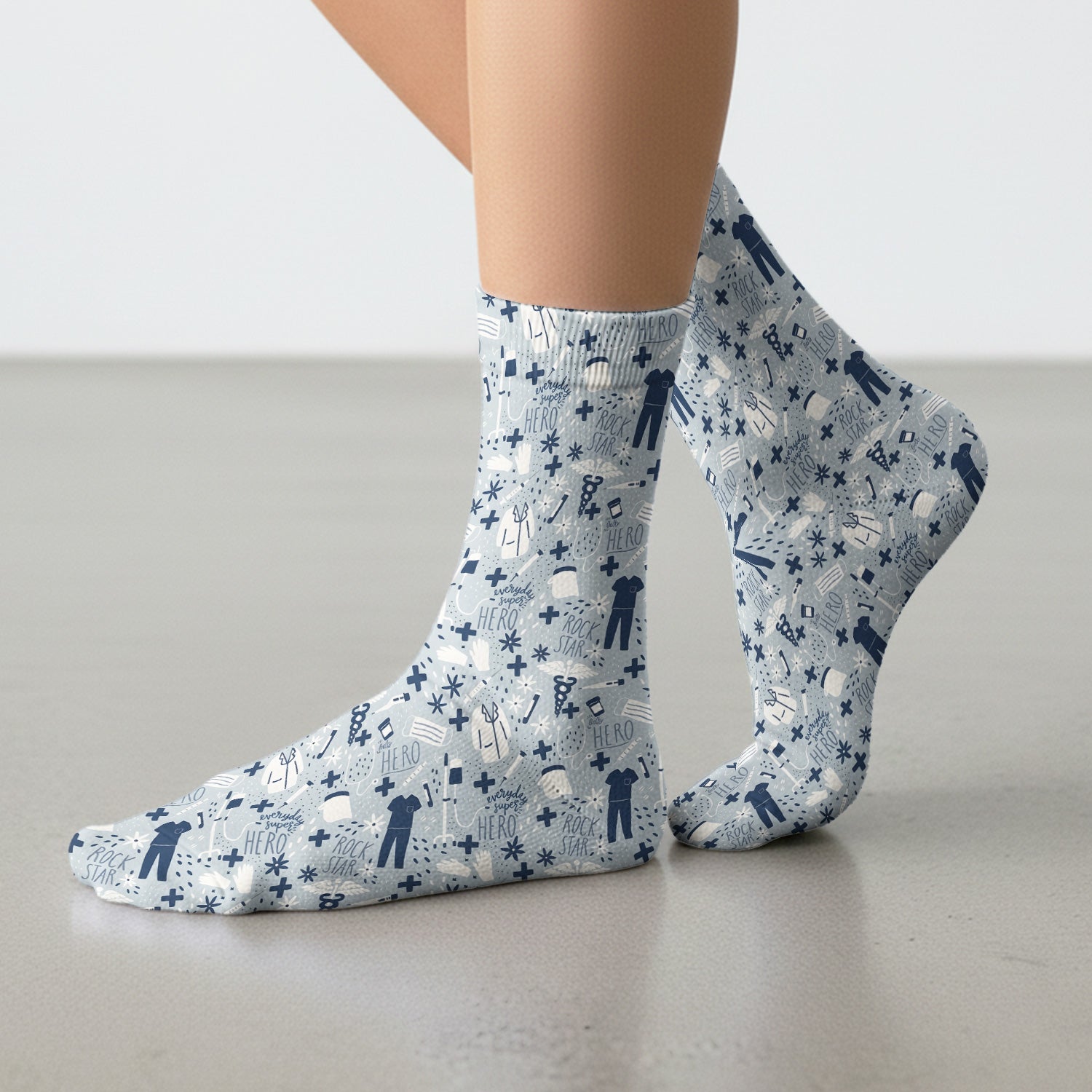 Inspirational Healthcare Hero Medical Tools Nurse Pattern Socks, Breathable Fabrics Medical Uniform
