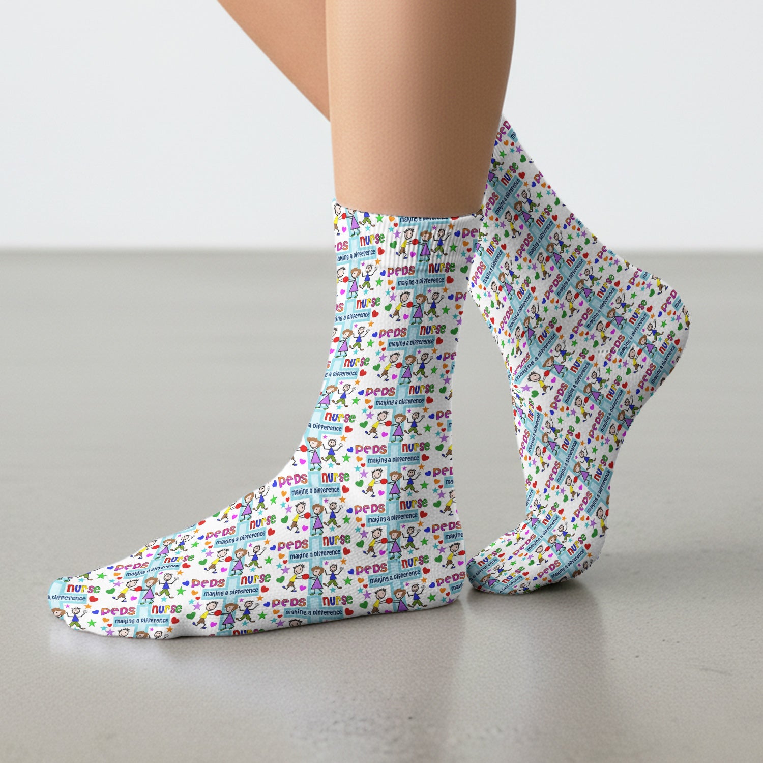 Peds Nurse Making A Difference Pattern Socks, Cute Medical Staff Socks