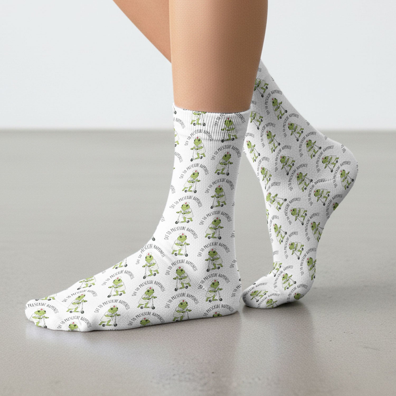 Cute Frog Nurse Off To Prescribe Happiness Scrub Socks, Breathable Fabrics Medical Uniform