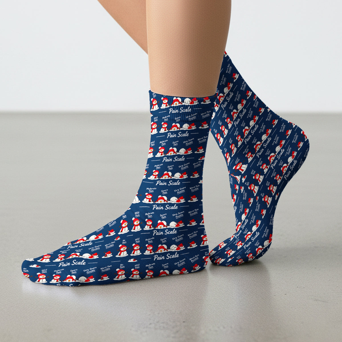 Funny Christmas Snowman Pain Scale Scrub Socks, Breathable Fabrics Nursing Uniform