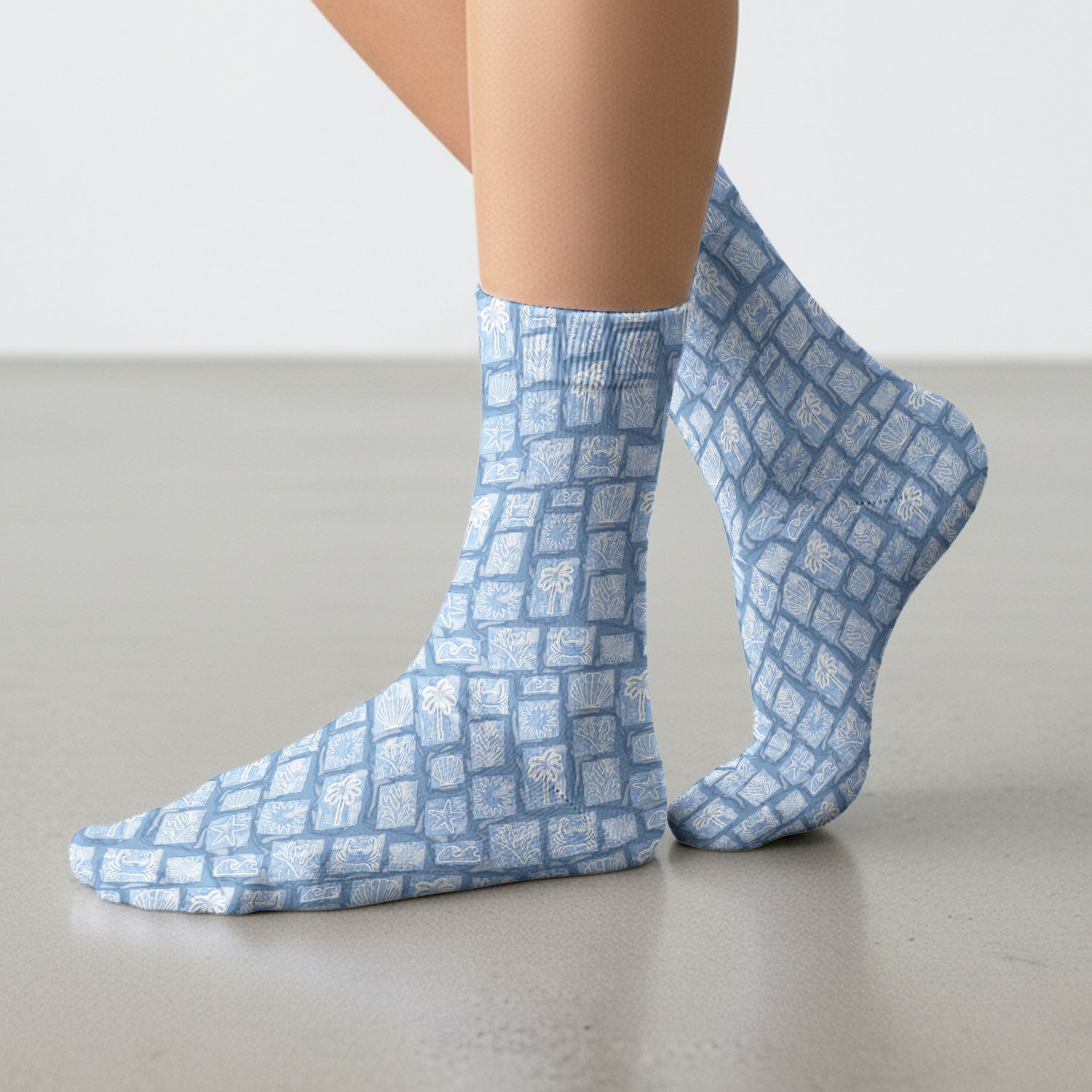Coastal Seashell Starfish Nurse Pattern Socks, Adult Socks for Men and Women