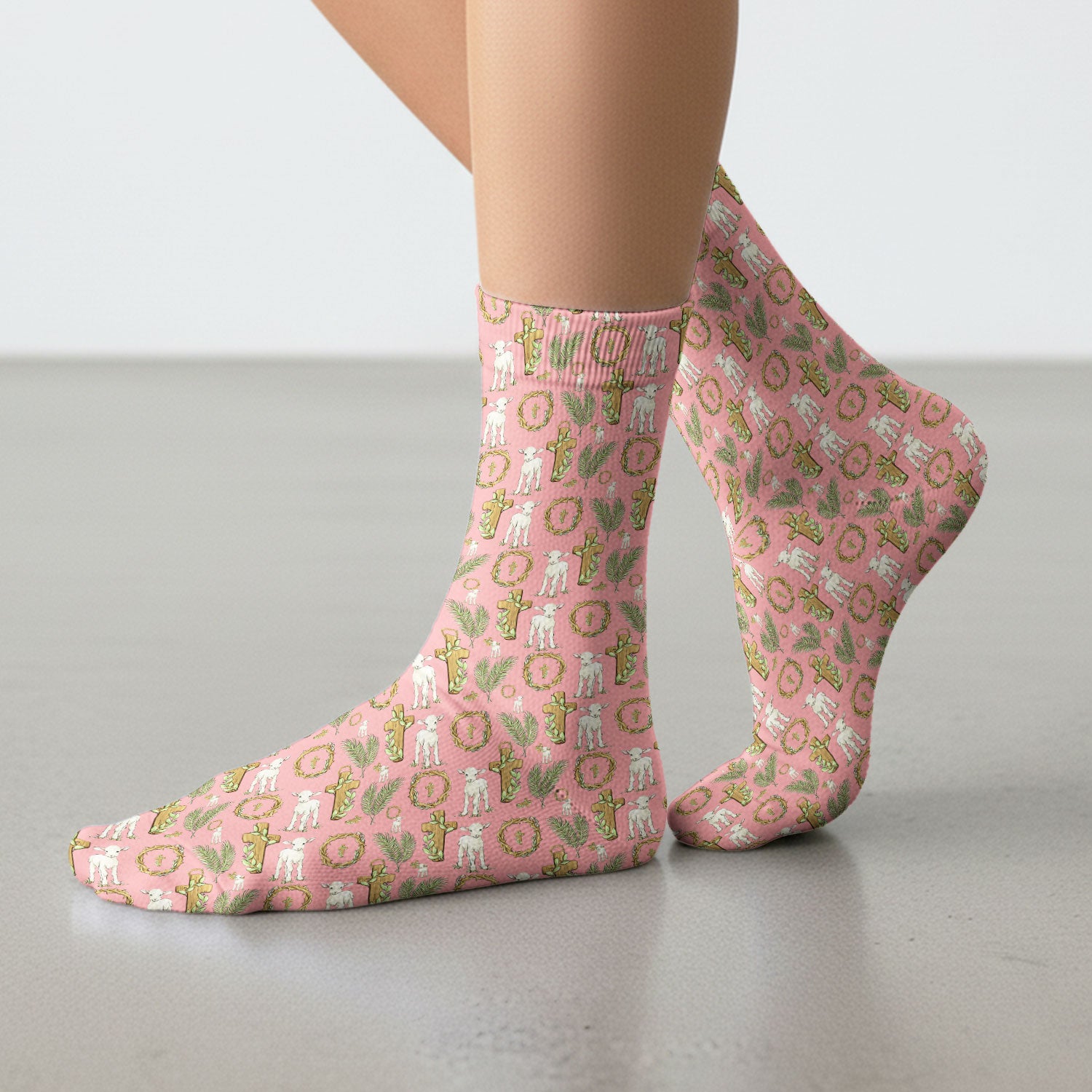 Faith Lamb Cross Pattern Medical Socks, Adult Socks for Men and Women