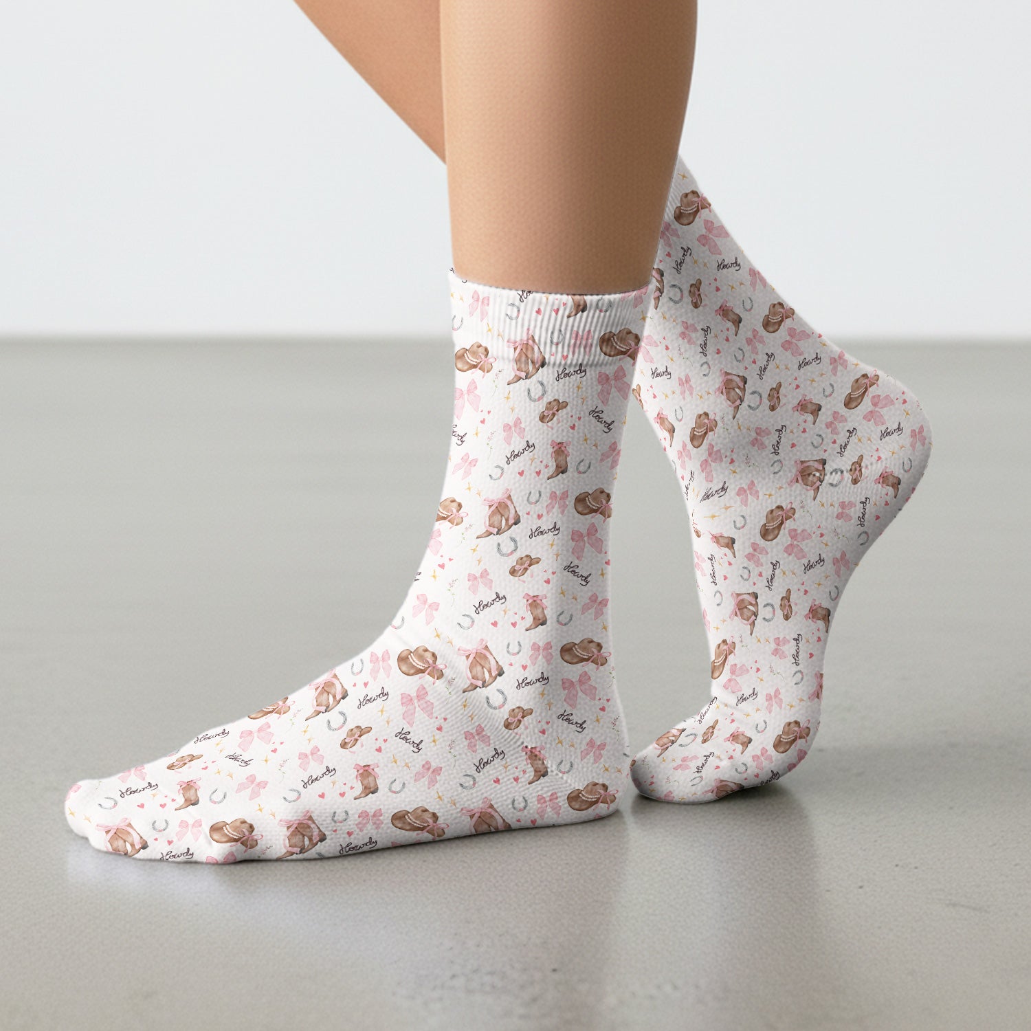 Cute Pink Cowgirl Boots Pattern Socks, Adult Socks for Men and Women