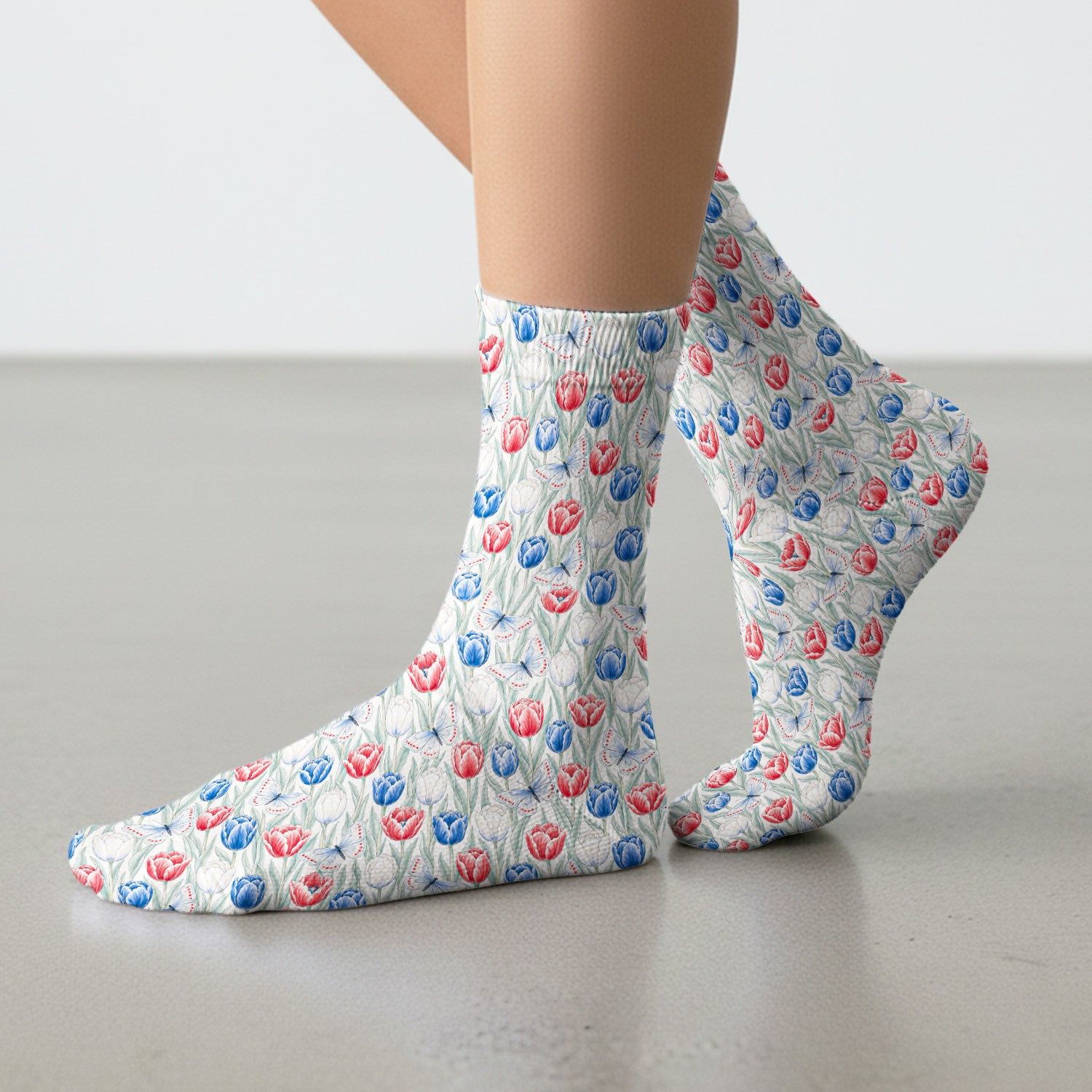 Patriotic Tulip Butterfly Nurse for RN, CNA, Healthcare Workers Socks, Adult Socks for Men and Women