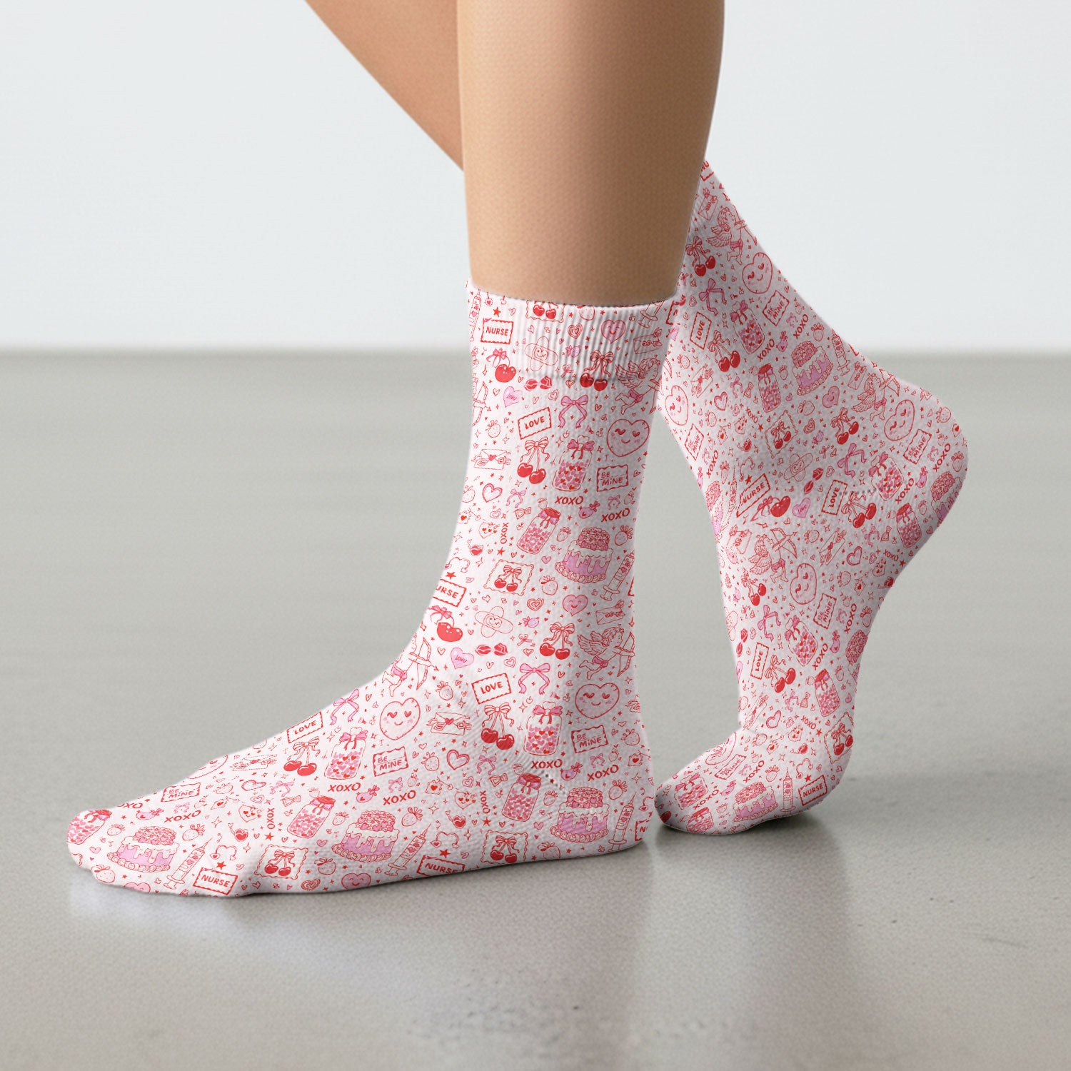 Valentine Pink XOXO Pattern Nurse Scrub Socks, Comfortable Uniform Scrubs For Nursing