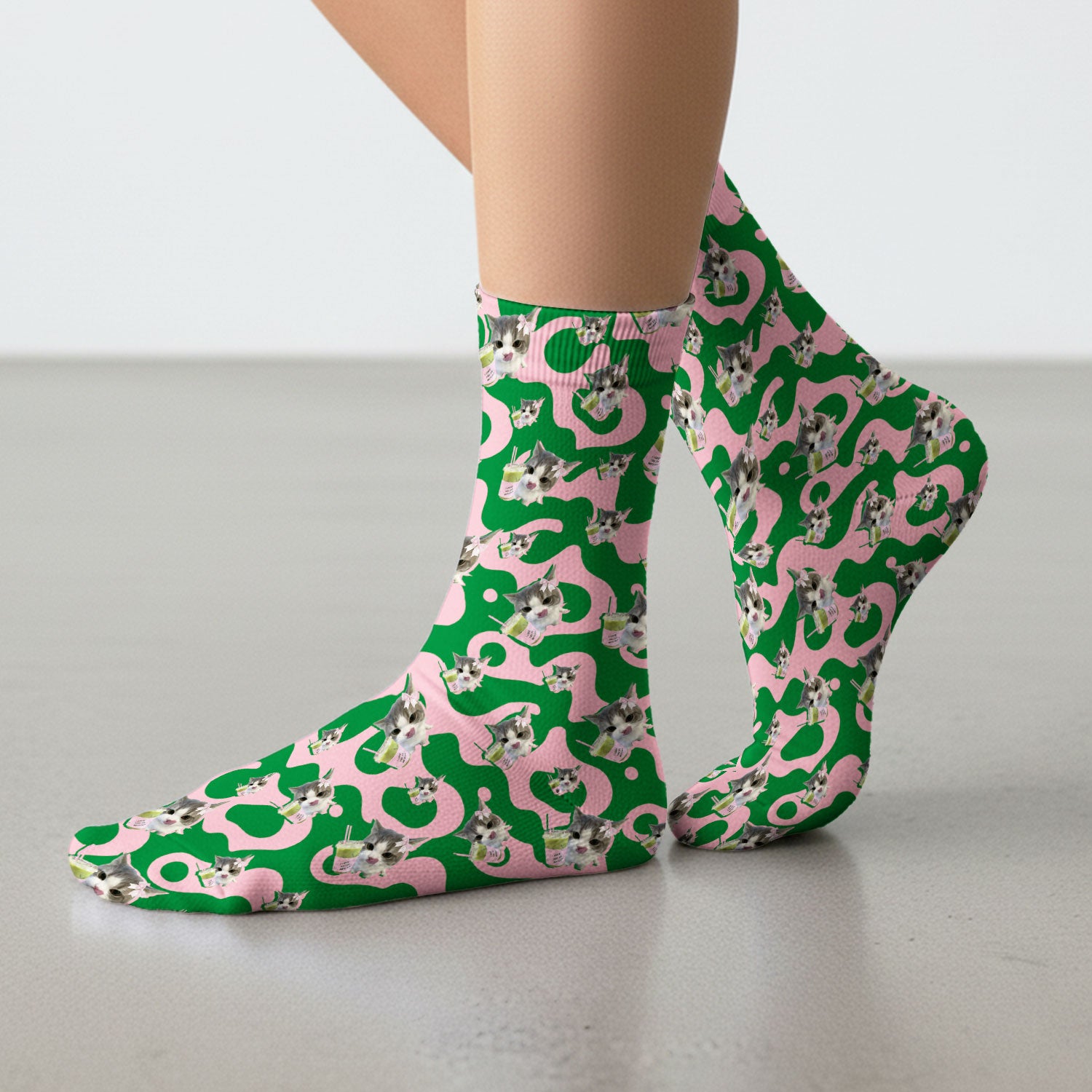 Cute Cat Matcha Nurse Scrub Socks, Funny Cat I Love Matcha Medical Sock,  Breathable Fabrics Nursing Uniform