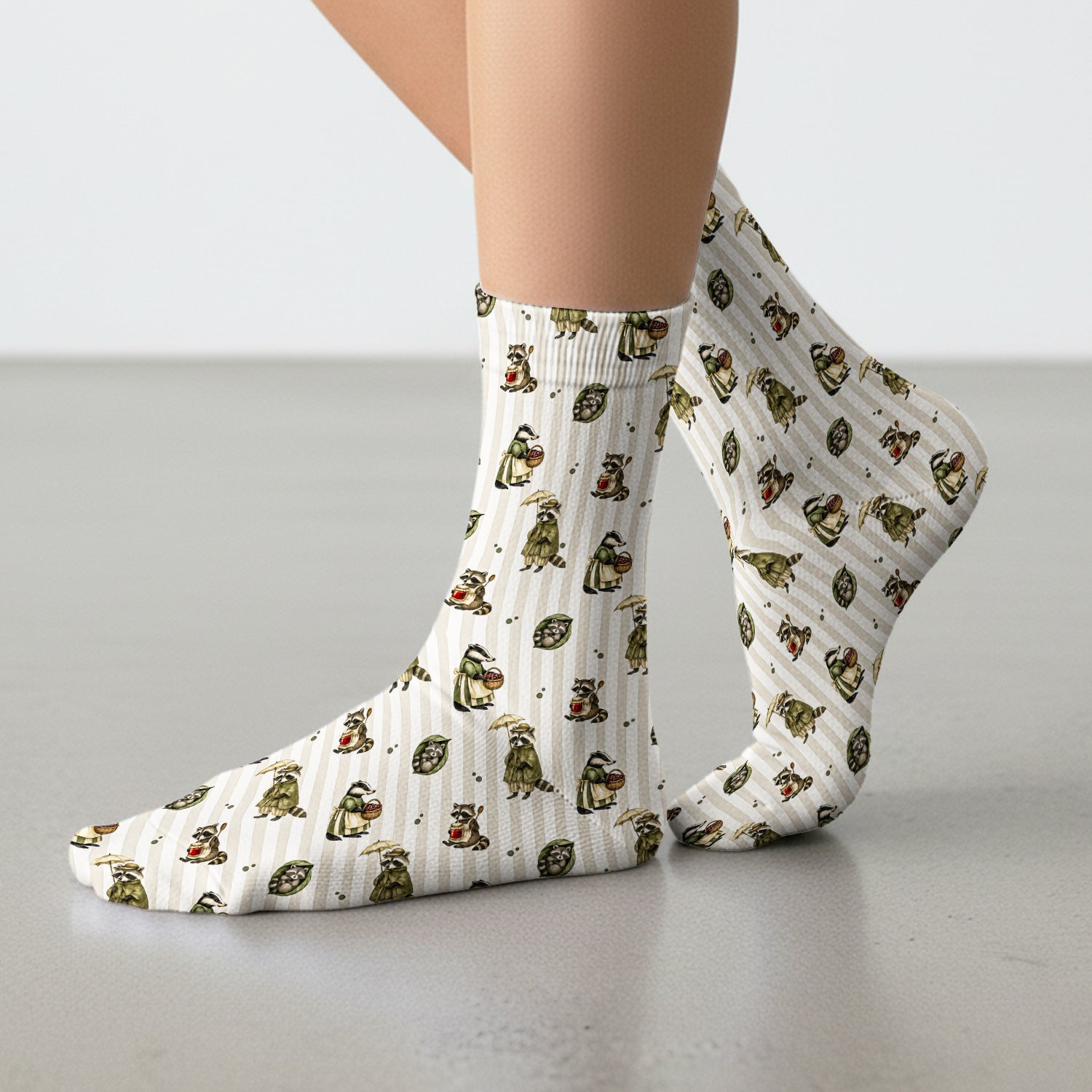 Cute Woodland Raccoon Print Socks, Adult Socks for Men and Women