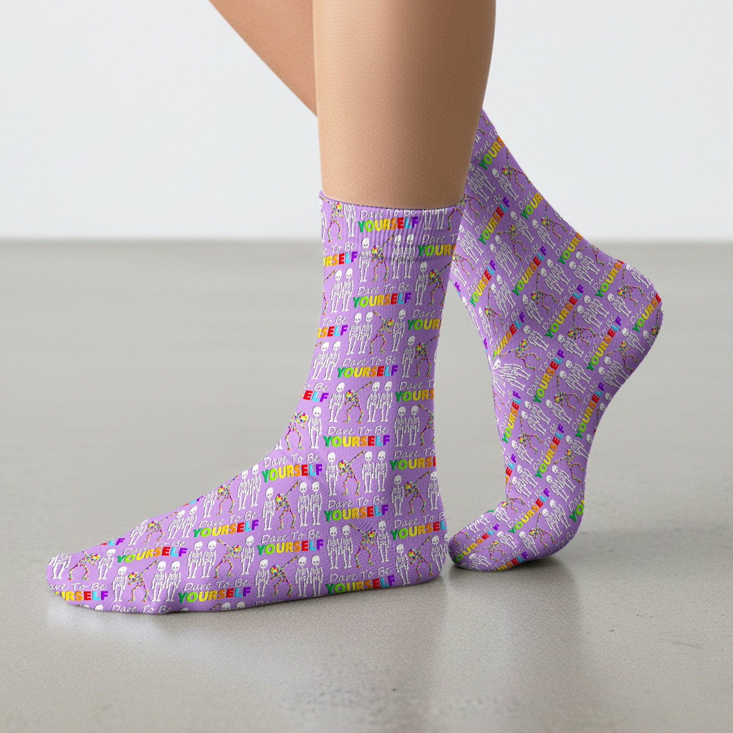 Rainbow Skeleton Dare To Be Yourself Pattern Socks, Adult Socks for Men and Women