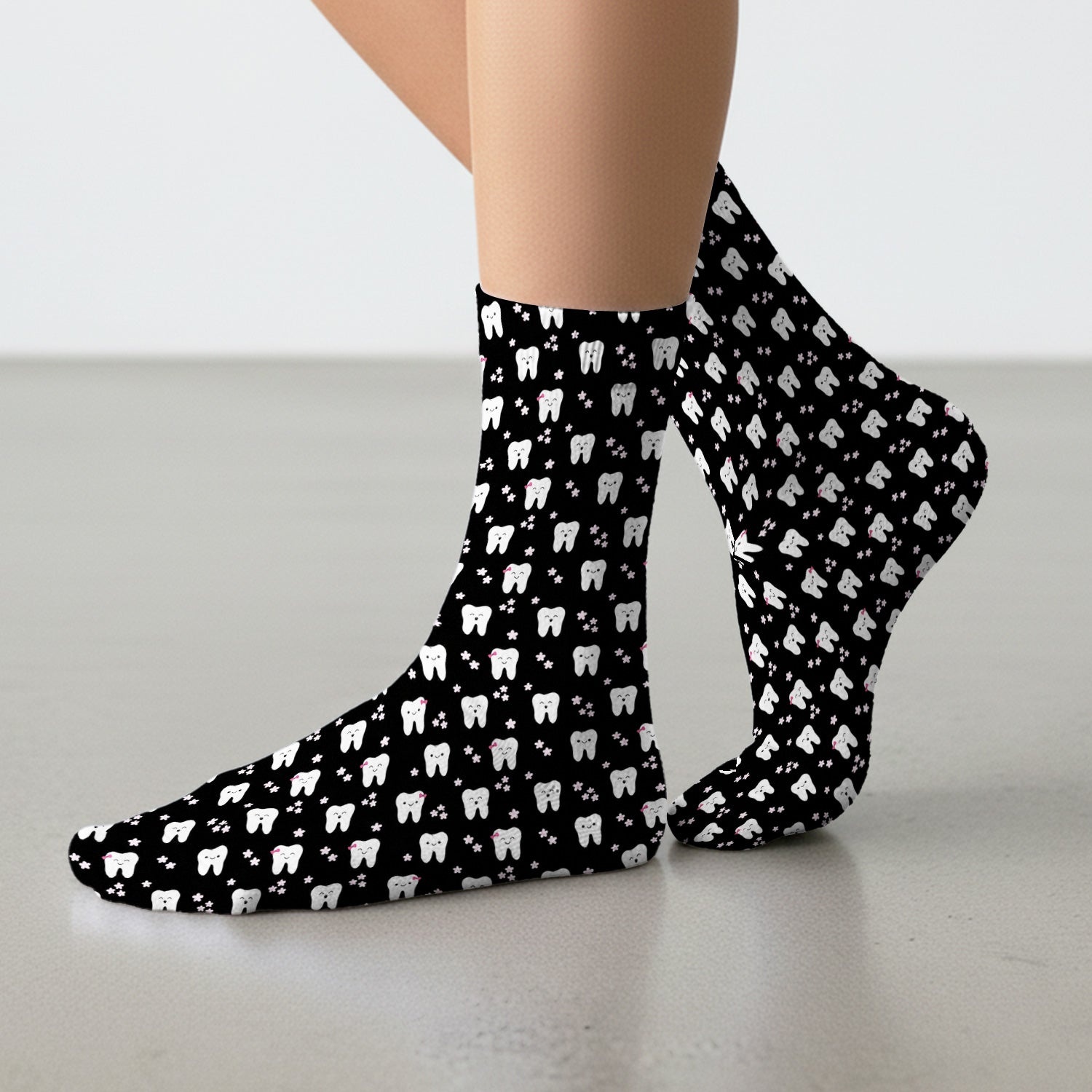 Cute Smiling Tooth And Flowers Socks, Adult Socks for Men and Women