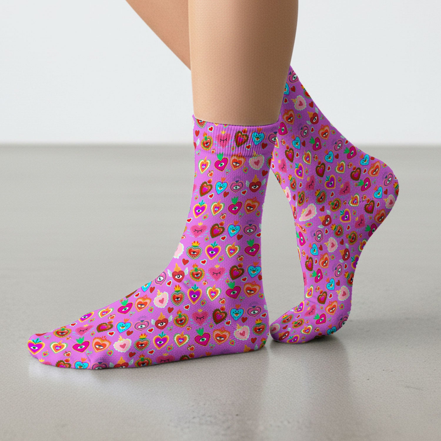 Valentine Colorful Sacred Heart Print Medical Socks, Breathable Fabrics Medical Uniform