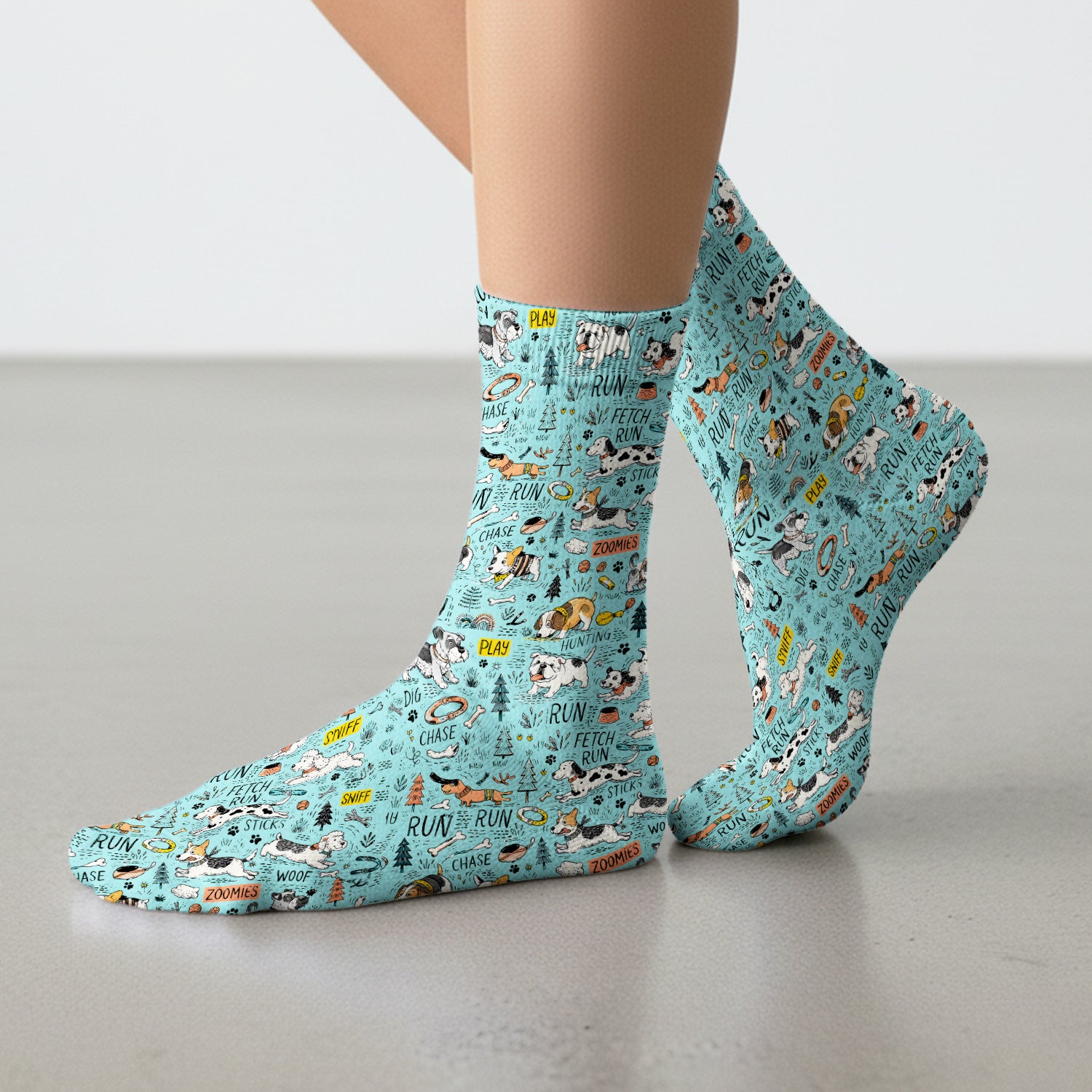 Playful Cartoon Puppy Adventure Pattern Socks, Adult Socks for Men and Women