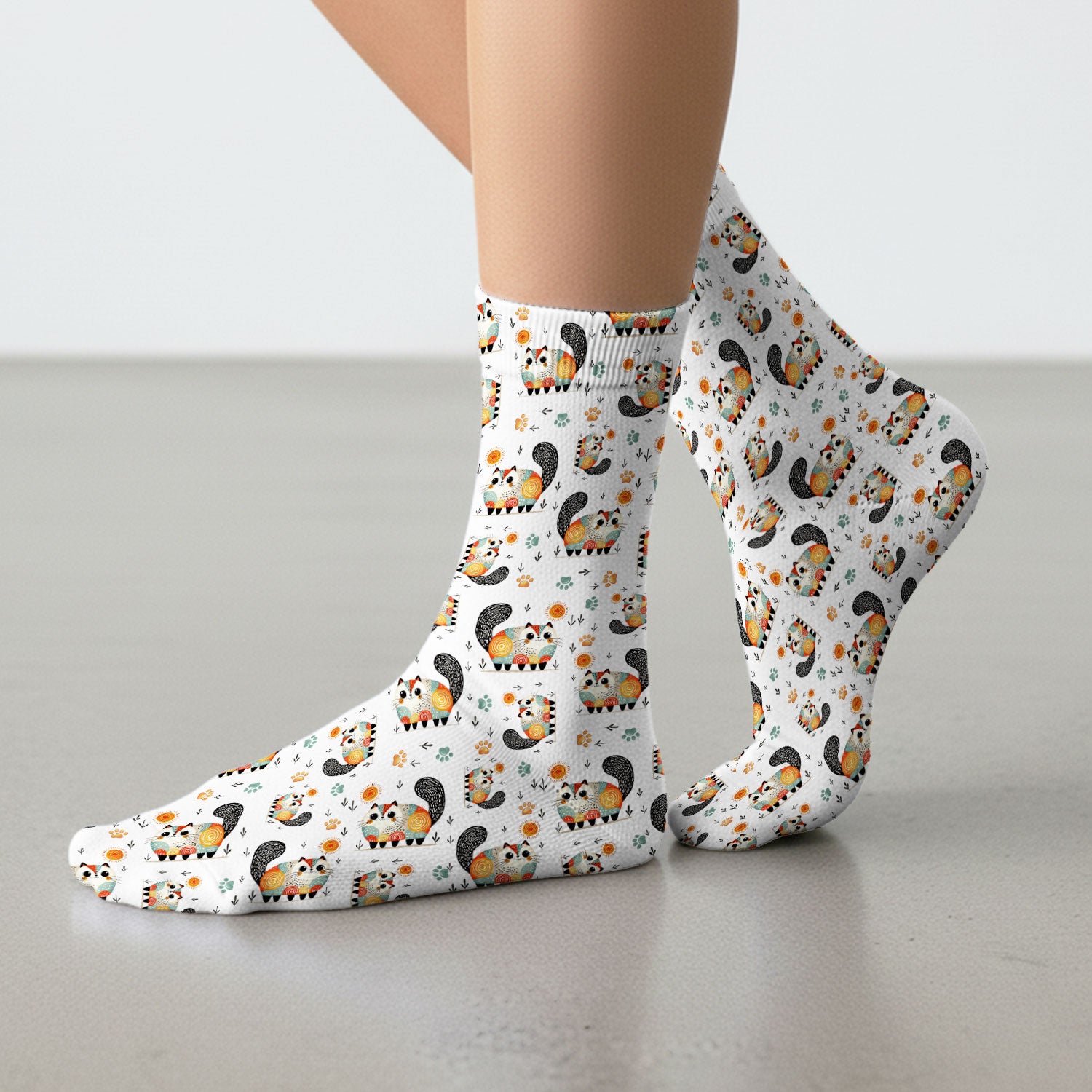 Playful Cat Illustration Medical Socks, Socks for Nurse Doctor
