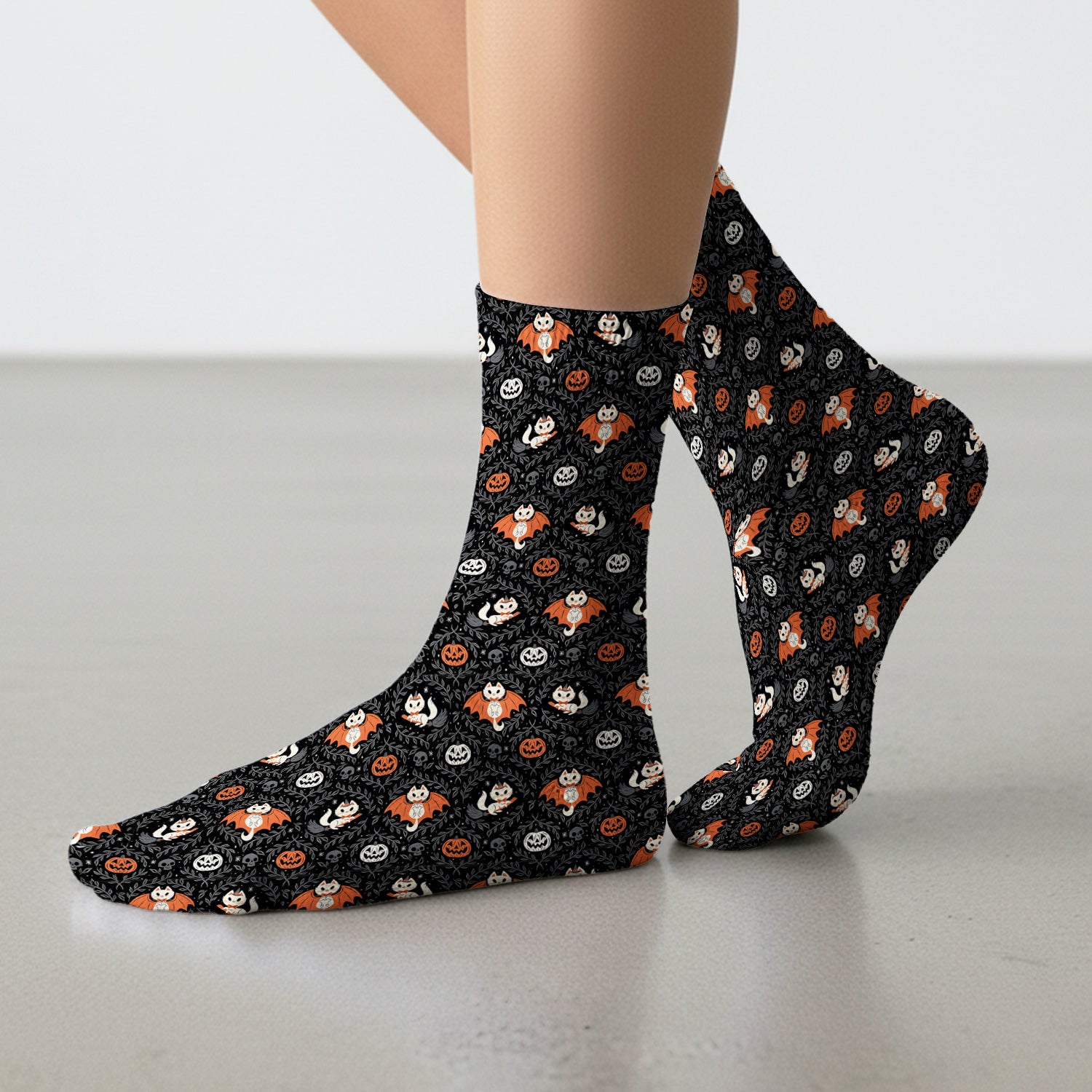 Cute Halloween Vampire Cat Pattern Socks, Adult Socks for Men and Women