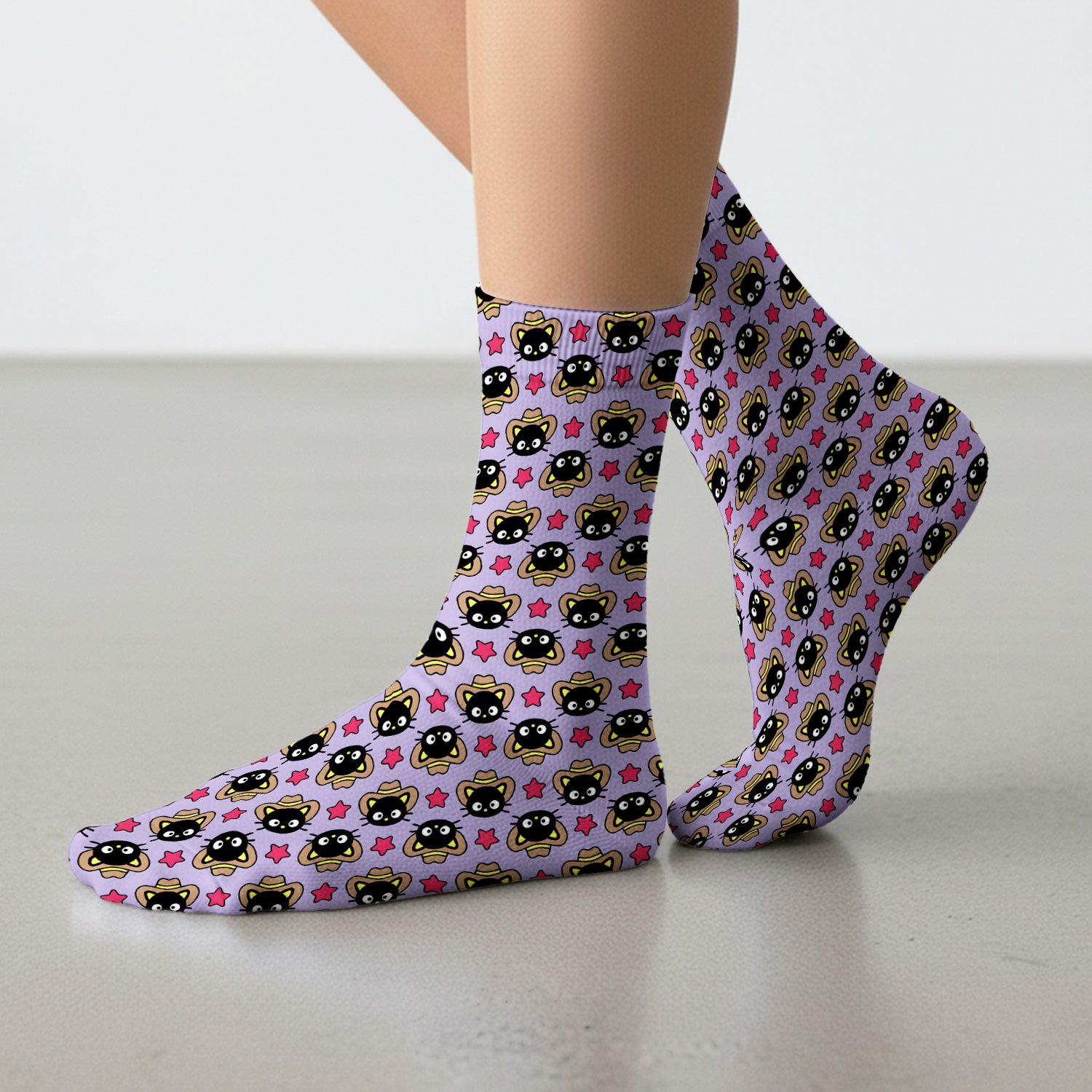 Cute Cartoon Cowboy Cat Pattern Socks, Socks for Nurse Doctor