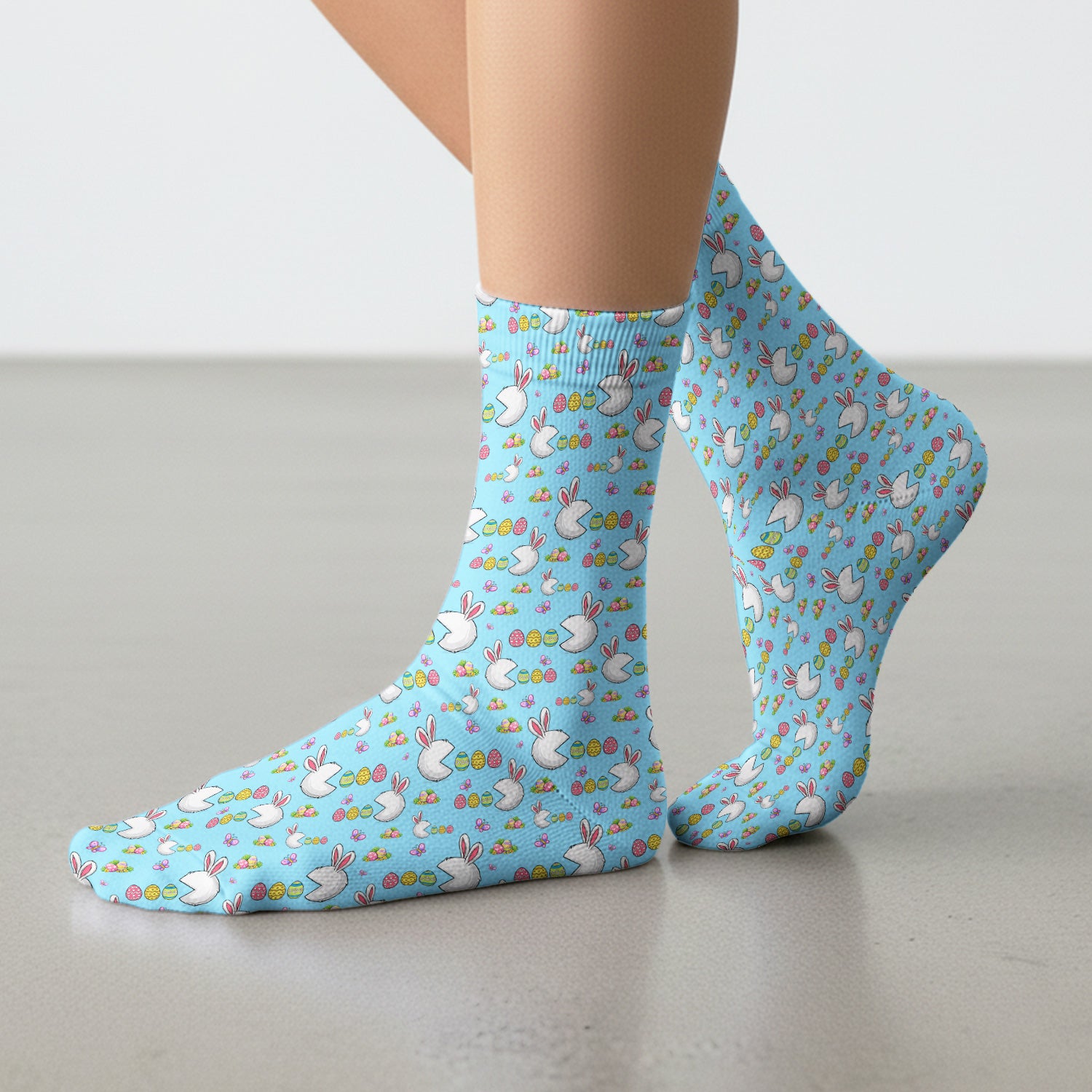 Easter Bunny and Colorful Eggs Print Socks, Breathable Fabrics Medical Uniform