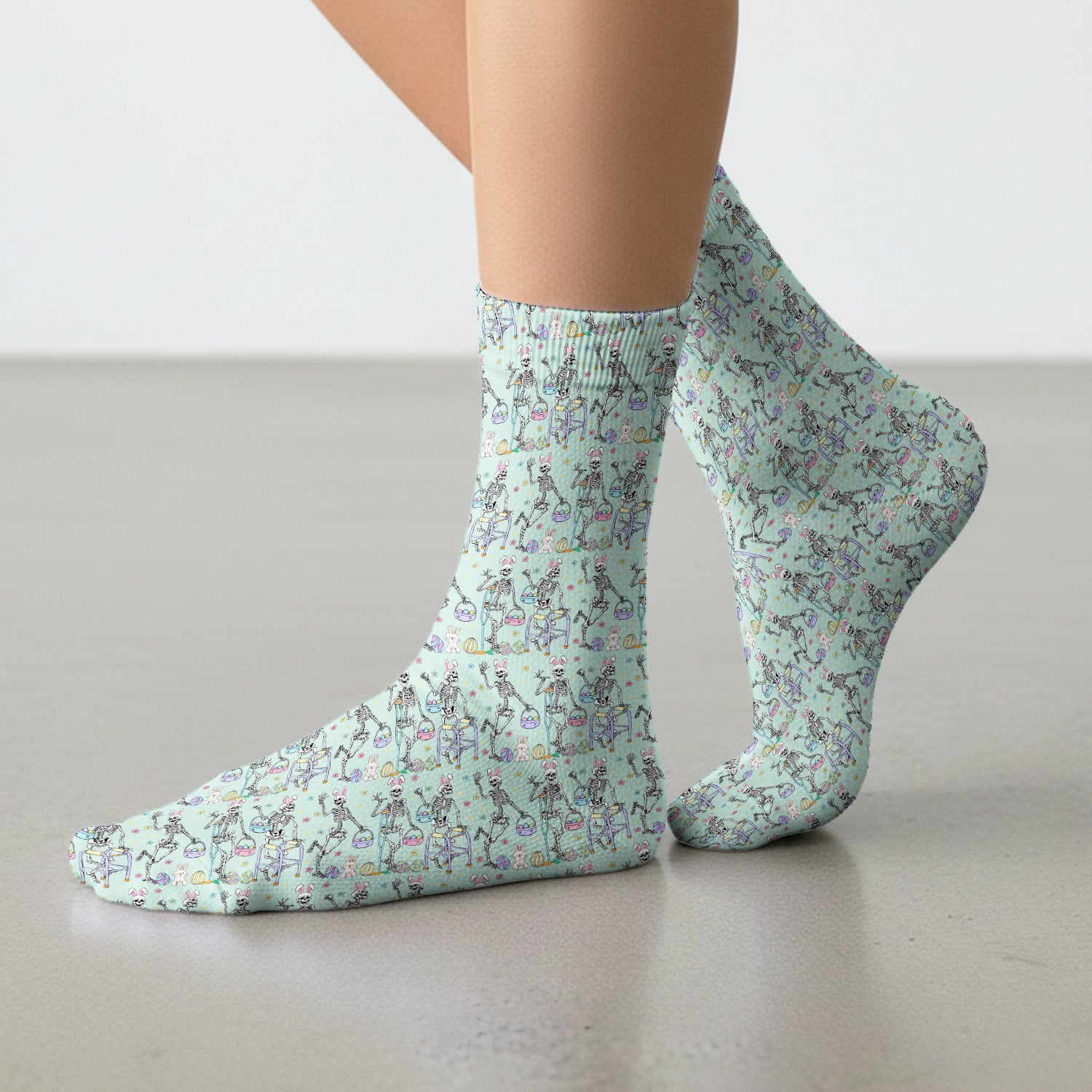 Fun Skeleton Bunny Easter Print Socks, Breathable Fabrics Medical Uniform