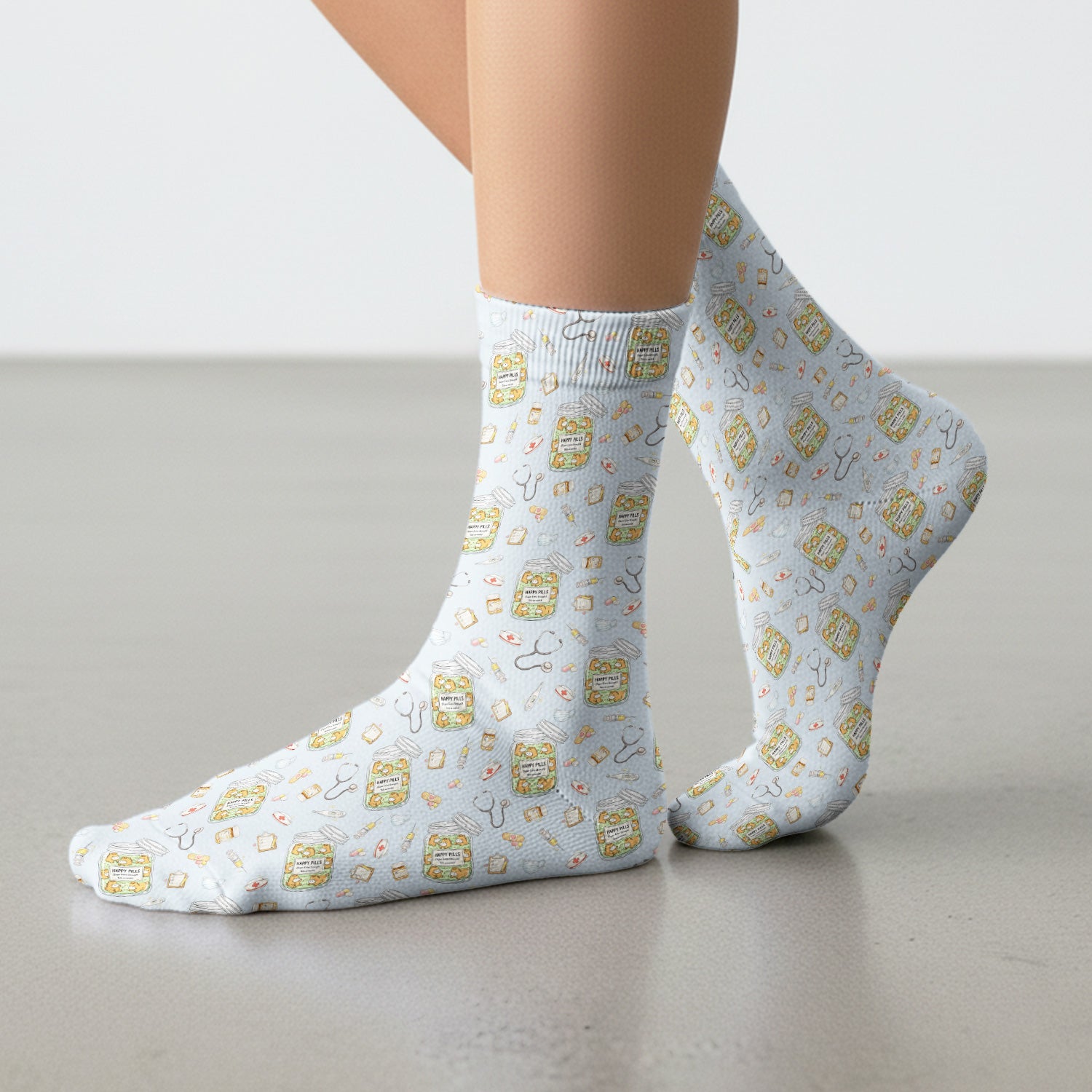 Happy Pills Horse Medical Print Medical Socks, Socks for Nurse and Doctor