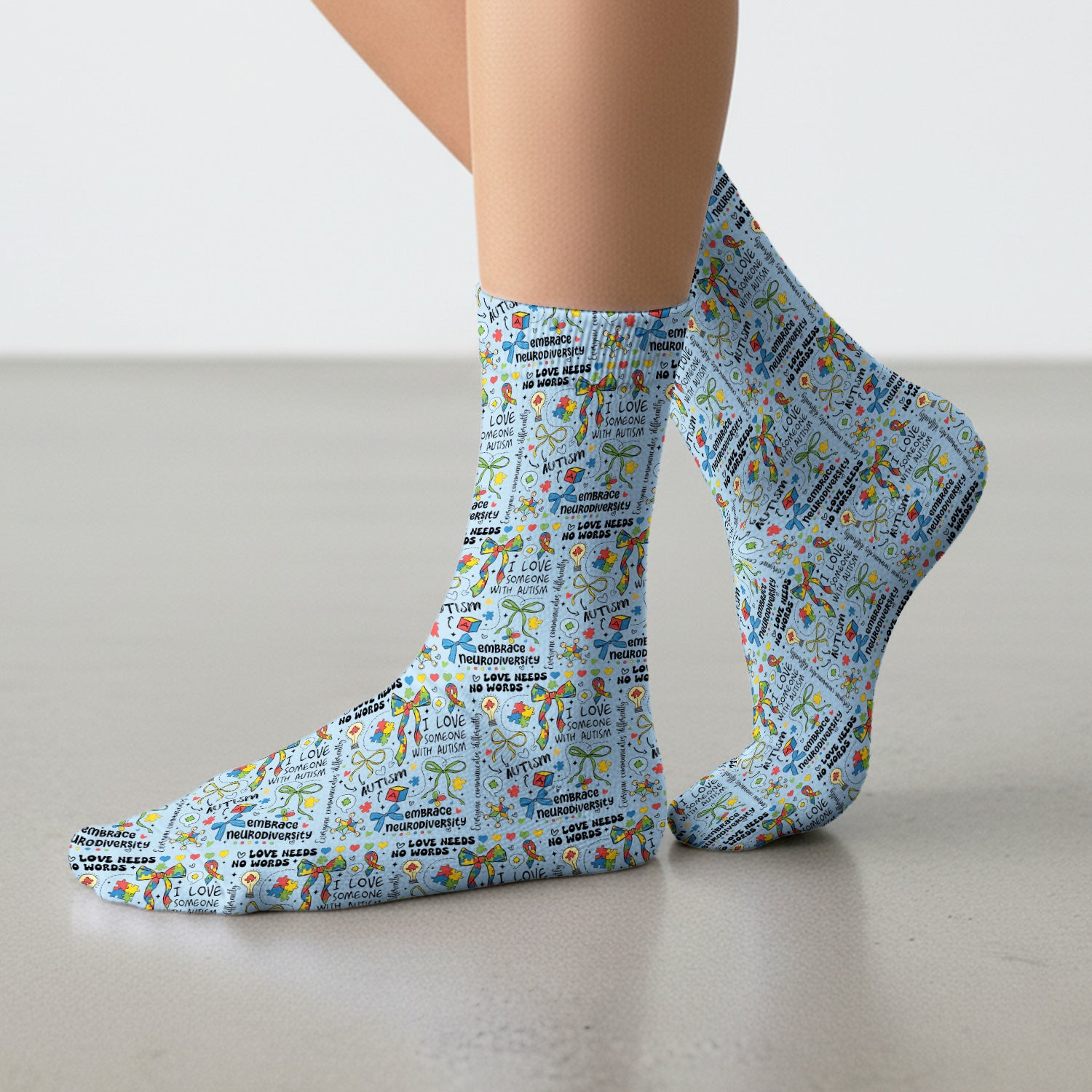 Autism Awareness Puzzle Ribbon Pattern Print Socks, Adult Socks for Men and Women