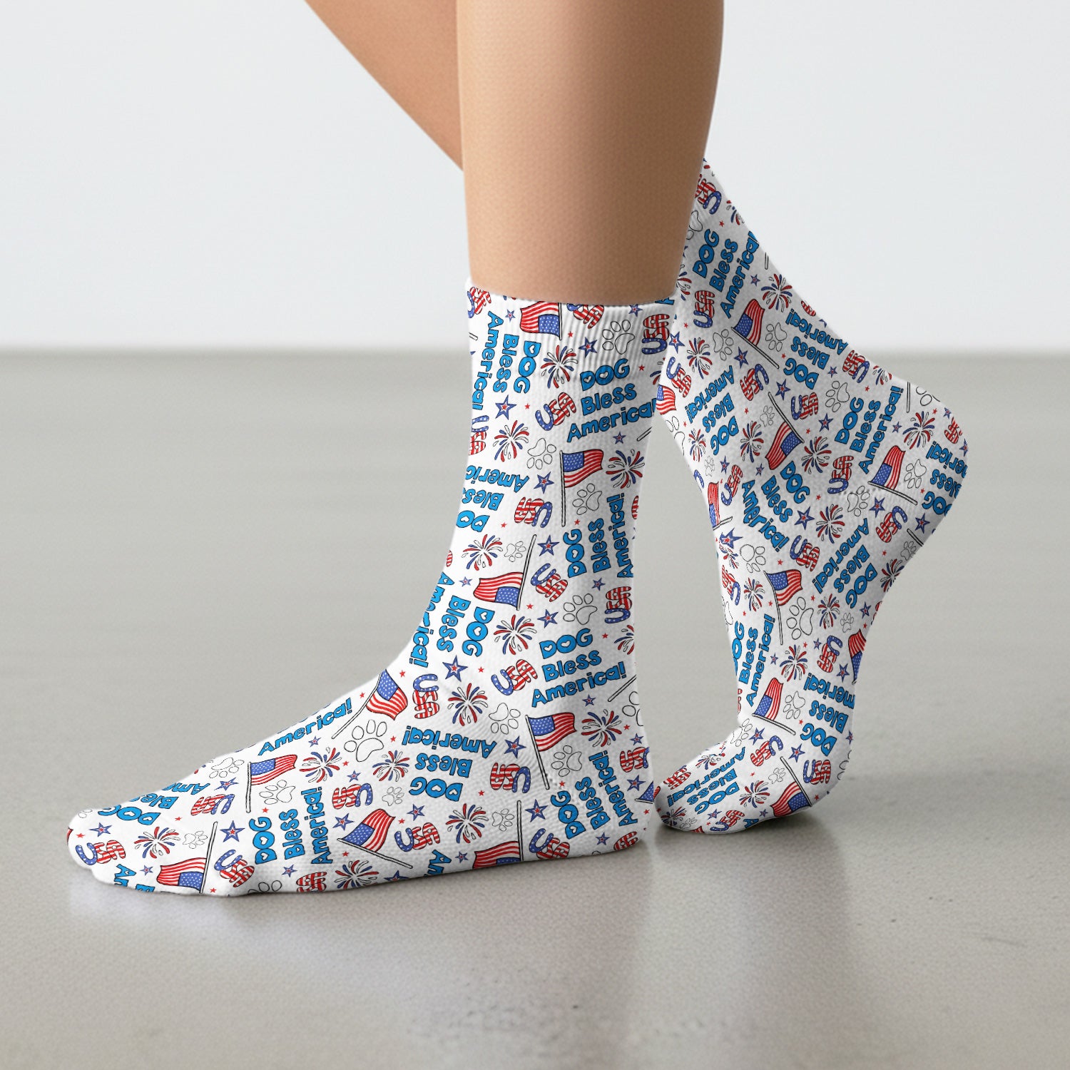 Funny Patriotic Dog Bless America Flag Pattern Socks, Breathable Fabrics Medical Uniform