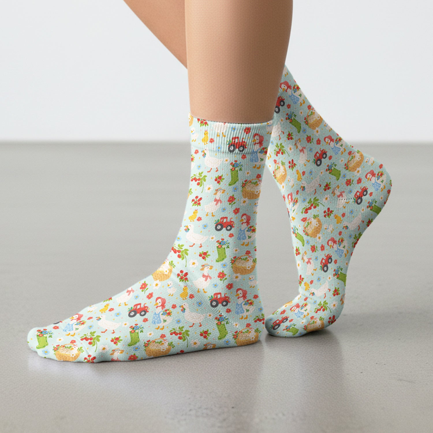 Farm Duck Chicken Tractor Flower Basket Socks, Breathable Fabrics Medical Uniform