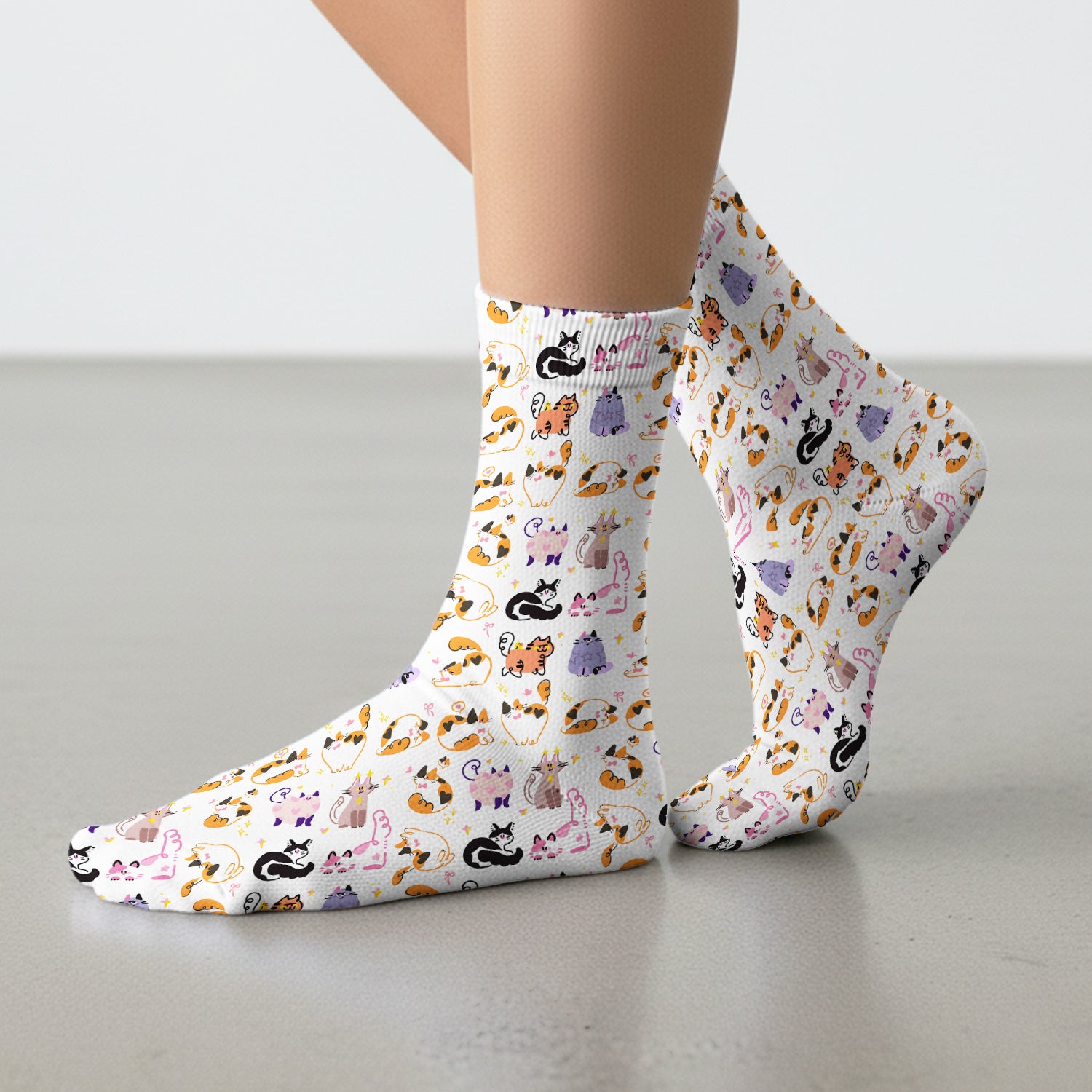 Funny Cat Pattern Scrub Socks, Cute Cats Nursing Uniform For Women