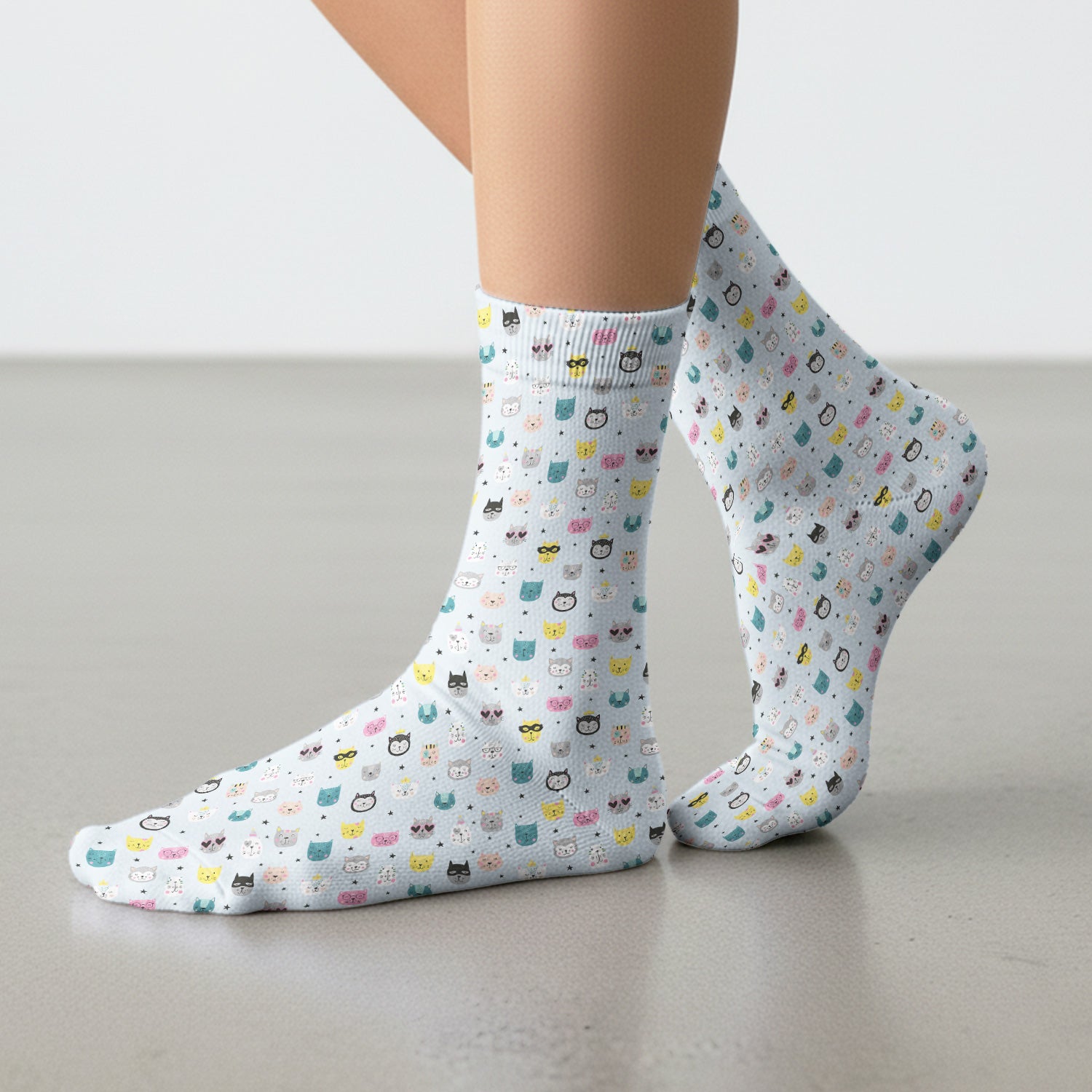 Cute Colorful Cat Pattern Medical Socks, Breathable Fabrics Medical Uniform
