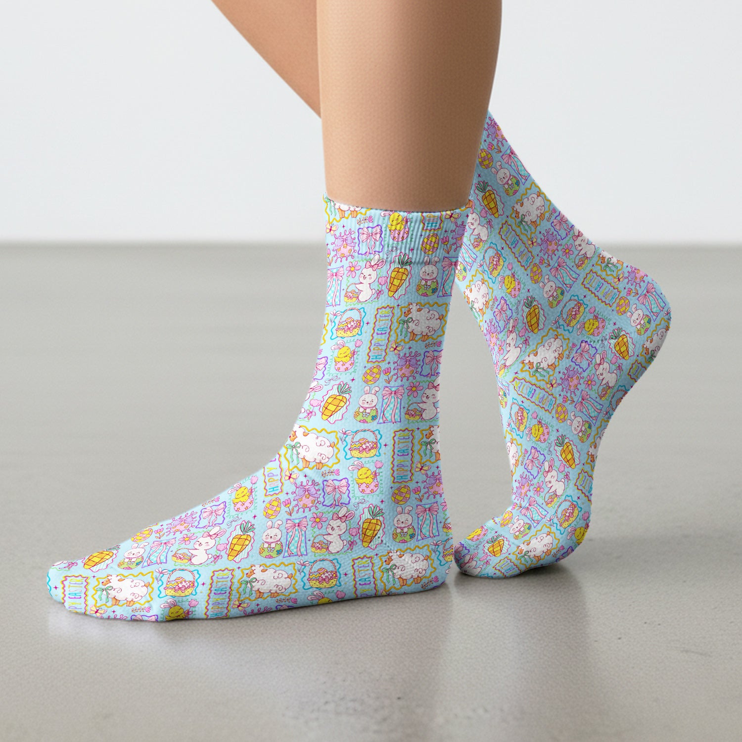 Cute Easter Bunny Egg and Bow Print Socks, Breathable Fabrics Medical Uniform