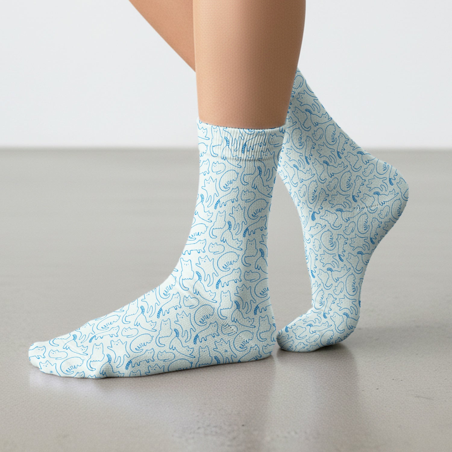 Artistic Cat Pattern Medical Scrub Socks, Breathable Fabrics Nursing Uniform