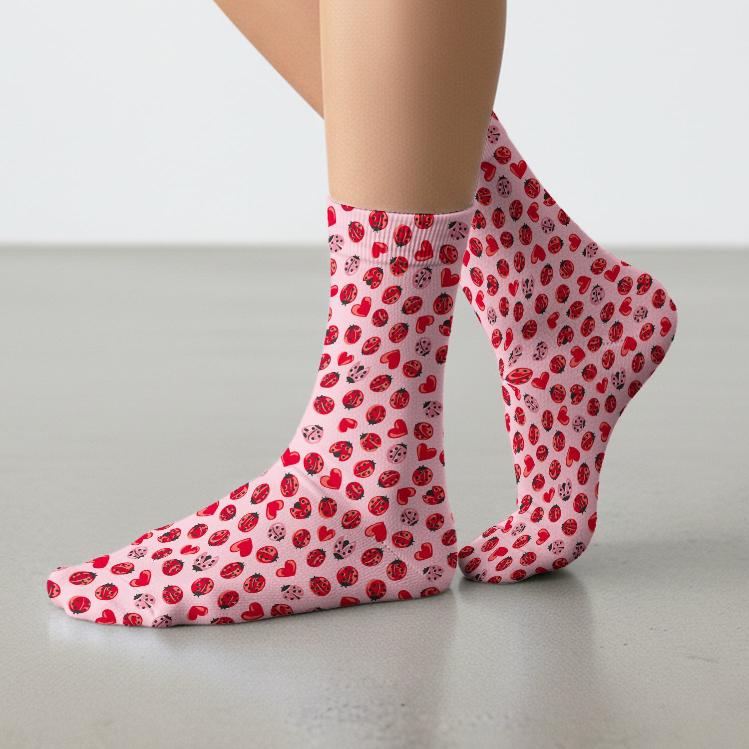 Cute Ladybug and Red Heart All Over Print Medical Socks, Socks for Nurse Doctor