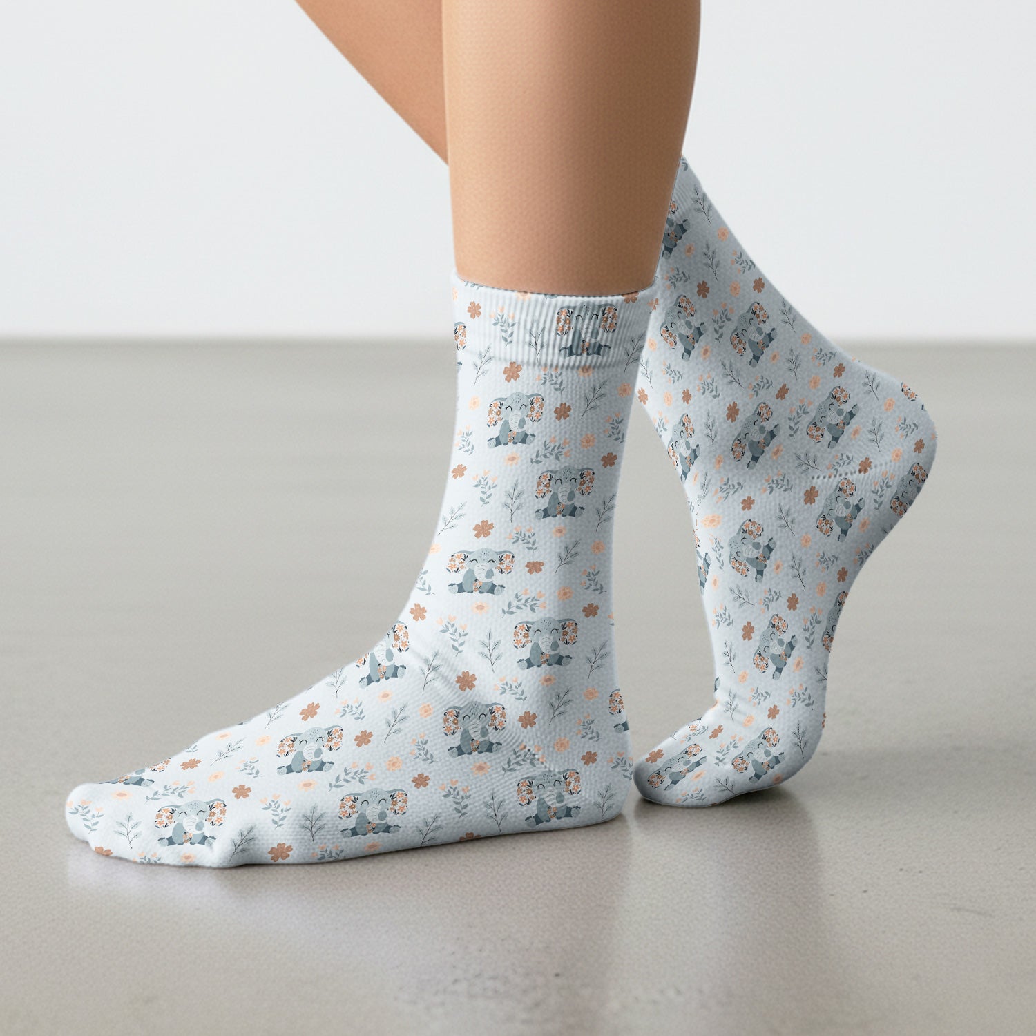 Cute Elephant Floral Medical Socks, Breathable Fabrics Medical Uniform