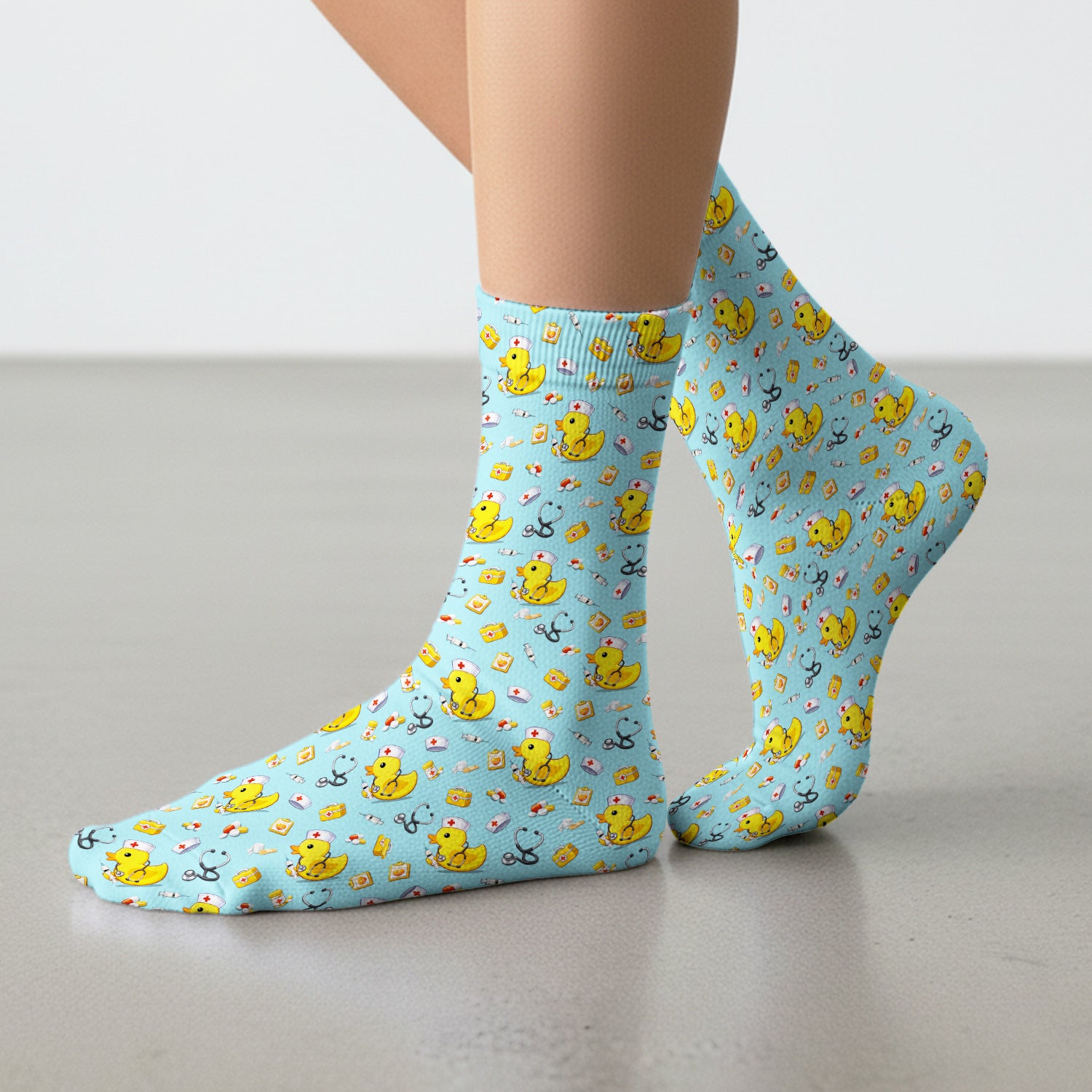 Playful Medical Duck Print Medical Socks, Breathable Fabrics Medical Uniform
