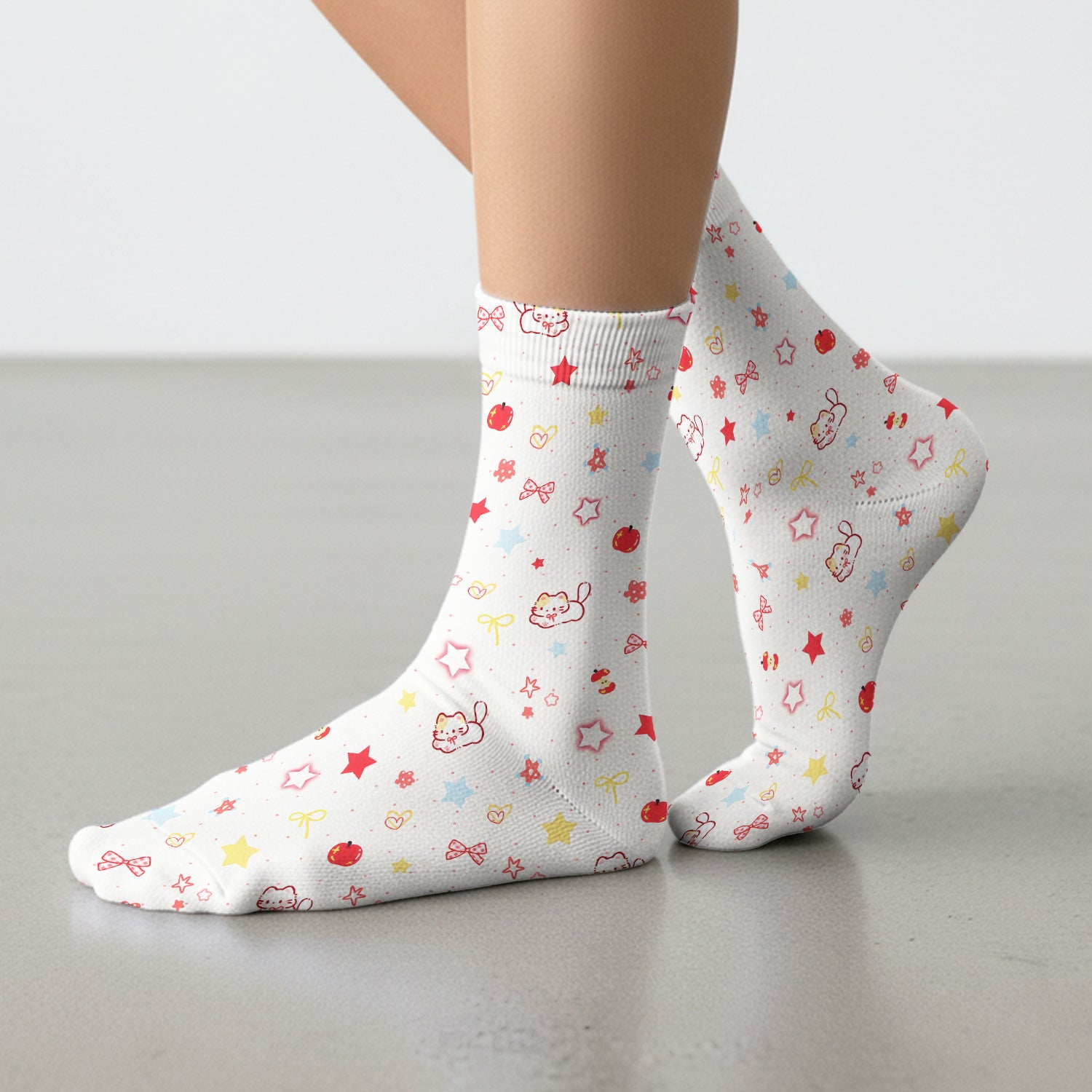 Cute Kawaii Cat Bow Star Pattern Socks, Socks for Nurse Doctor