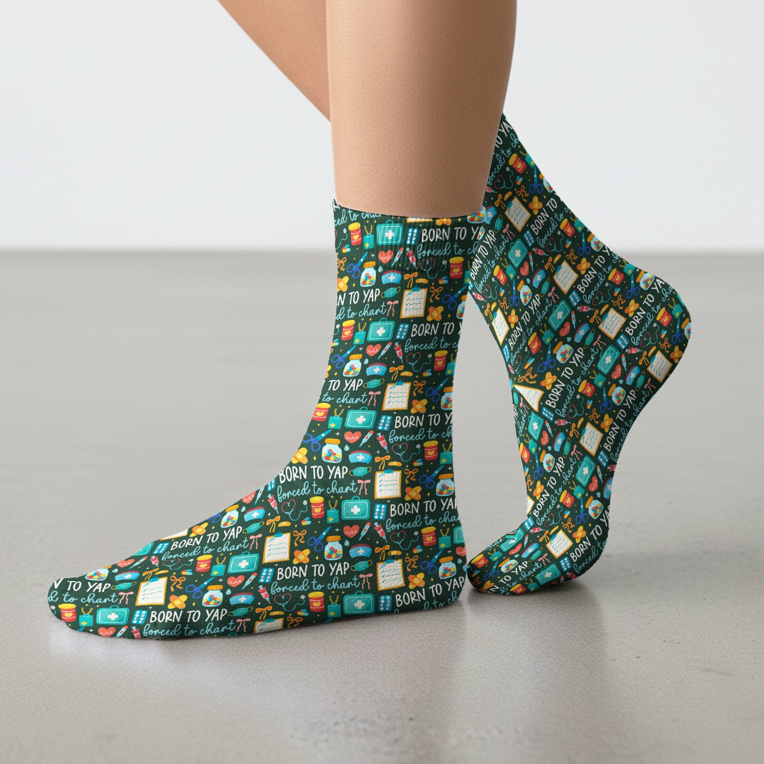 Born To Yap Medical Tools Pattern Socks, Breathable Fabrics Medical Uniform
