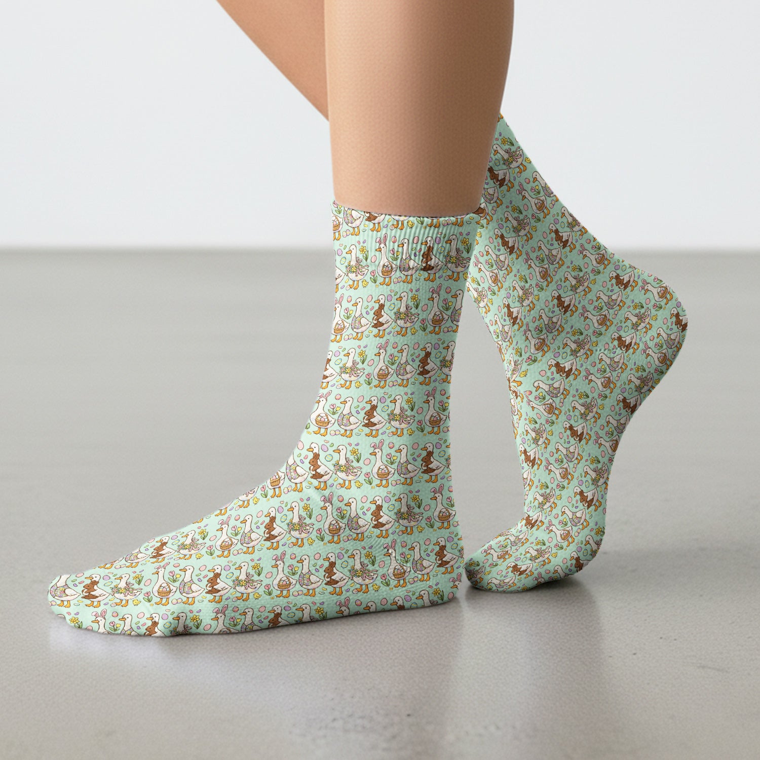 Easter Theme Duck and Bunny Egg Floral Print Socks, Breathable Fabrics Medical Uniform