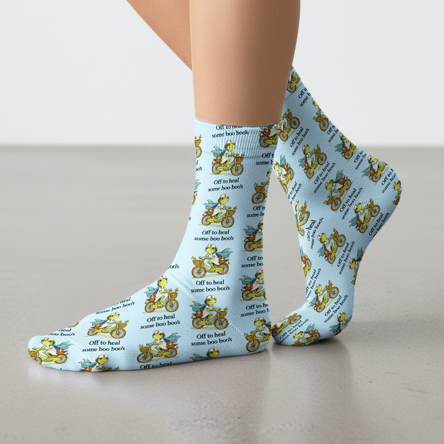 Funny Frog Nurse Cycling Pattern Socks, Breathable Fabrics Medical Uniform
