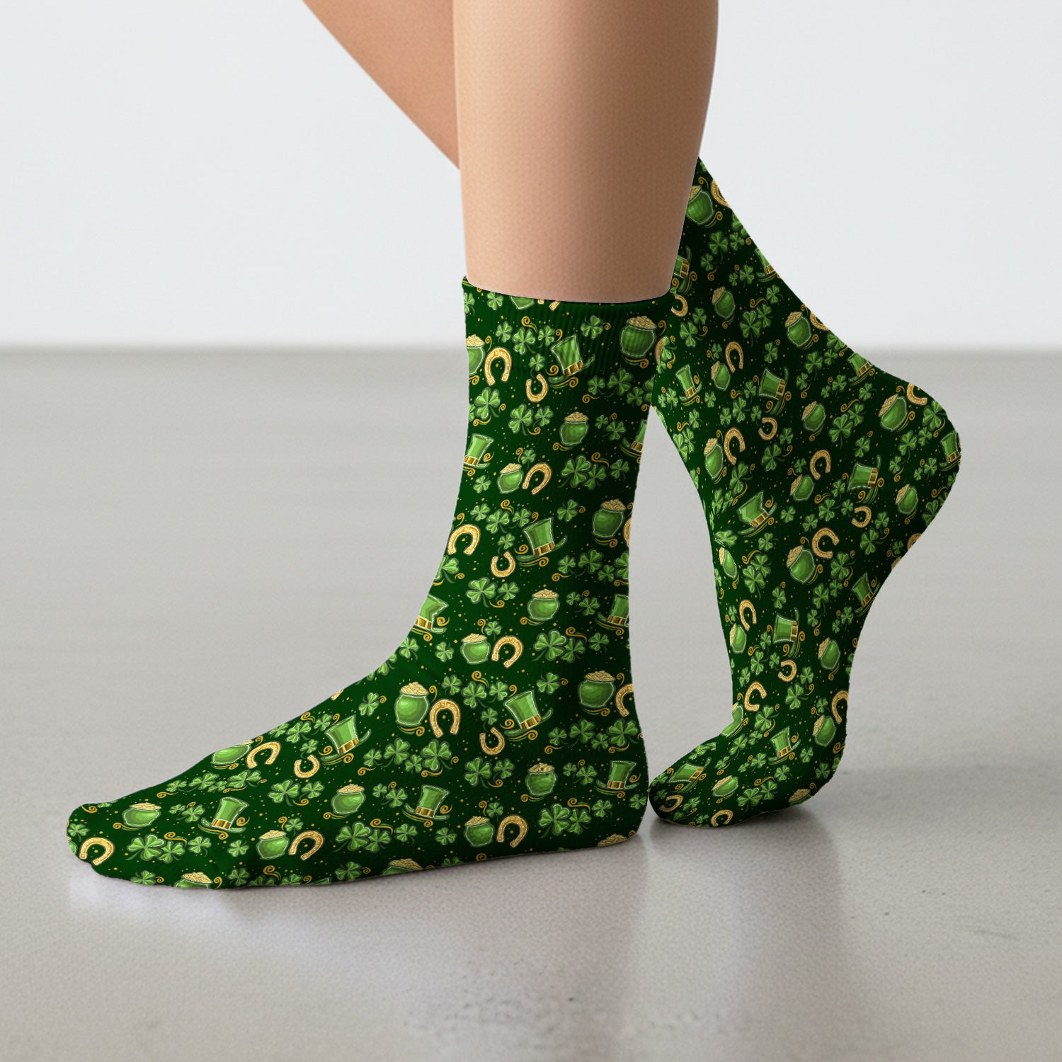 St. Patrick Shamrock Pattern Socks, Adult Socks for Men and Women