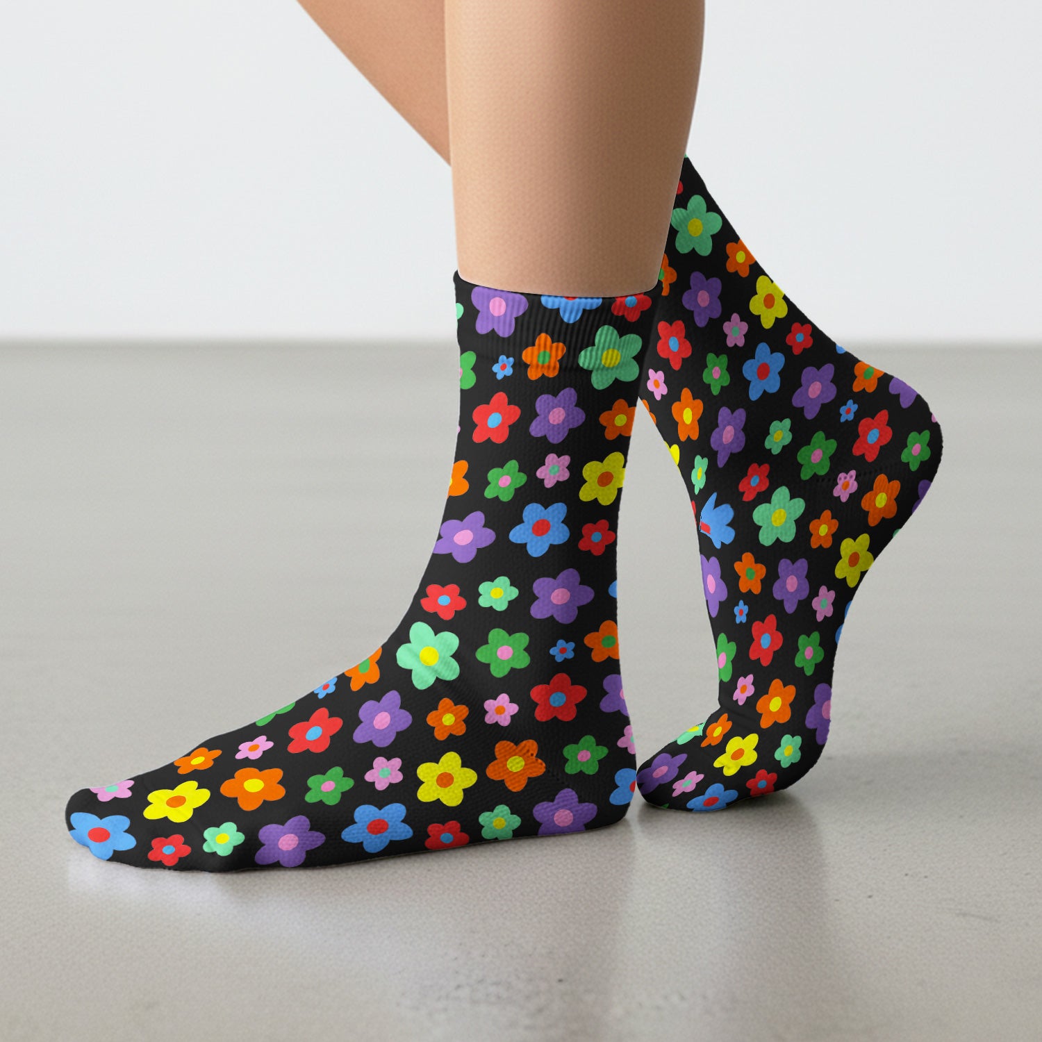 Colorful Retro Flower Pattern Print Socks, Breathable Fabrics Medical Uniform