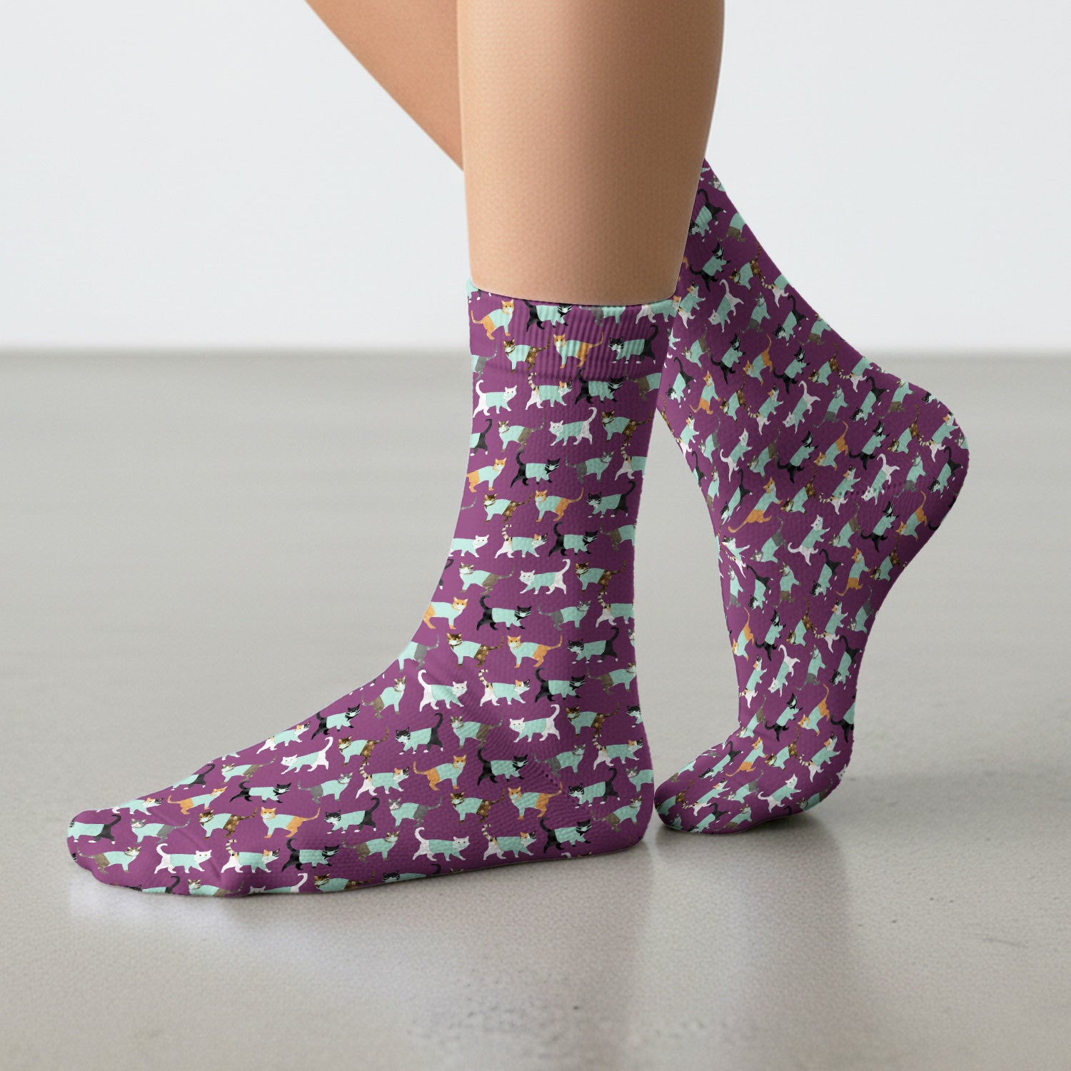 Playful Cat Nurse All Over Print Socks, Breathable Fabrics Medical Uniform